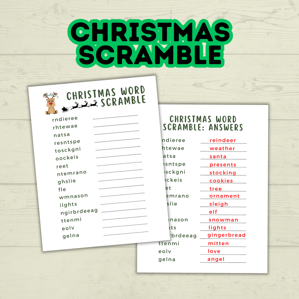 Christmas Classroom Party Printable Word Games for Kids, Group Activities, Family Reunion Holiday Game