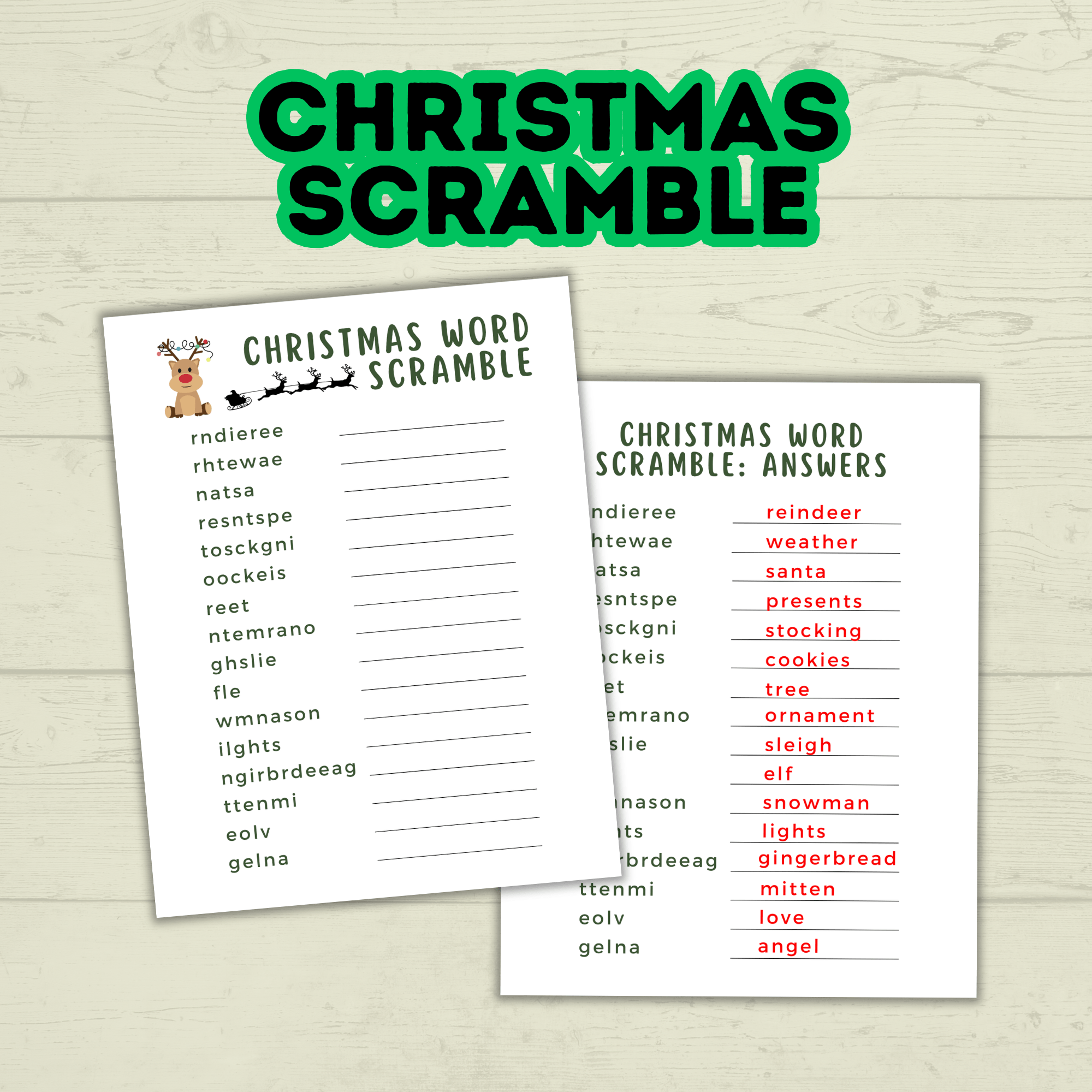 Christmas Classroom Party Printable Word Games for Kids, Group Activities, Family Reunion Holiday Game