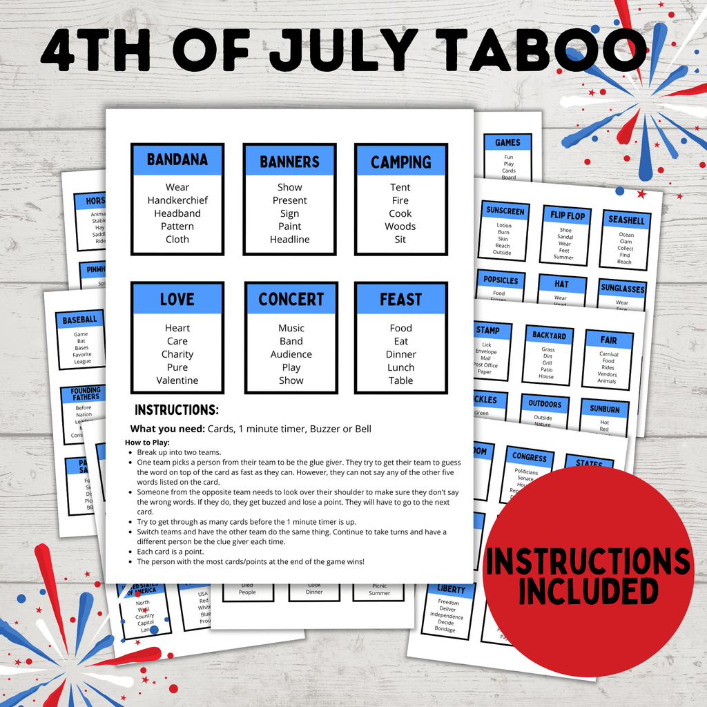 4th of July Taboo Game for Kids and Adults | Games for Kids