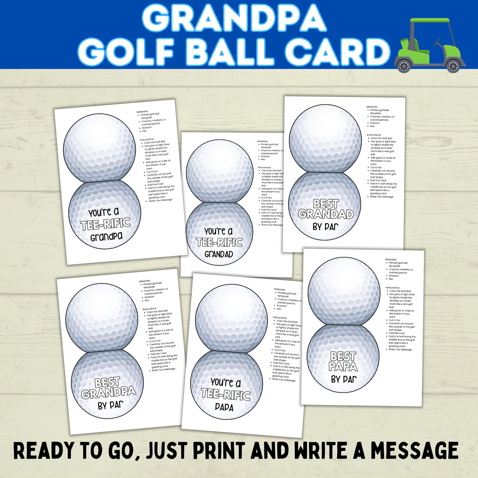 Grandparent's Day | Grandpa Card | Golf Ball Card | Golf Card for Grandpa | Papa Card | Grandad Card | Gramps Card | Digital Download