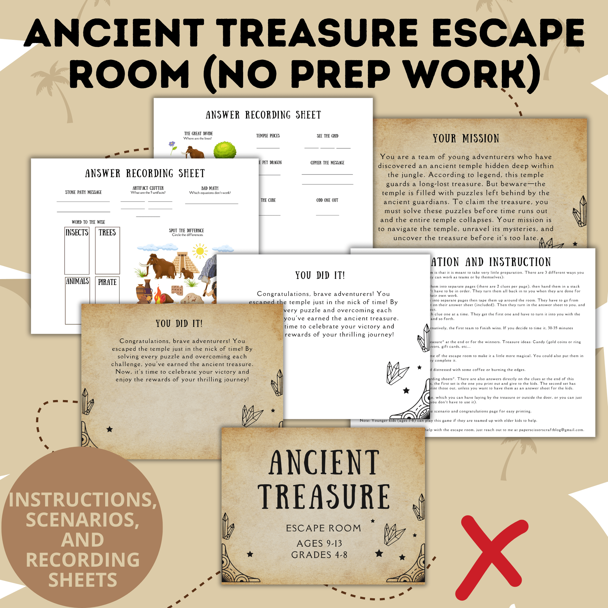 Ancient Treasure Escape Room for Kids Ages 9-13 No Prep Work | Kids Games | Kids Escape Rooms | Physical Escape Room | No Prep Escape Room