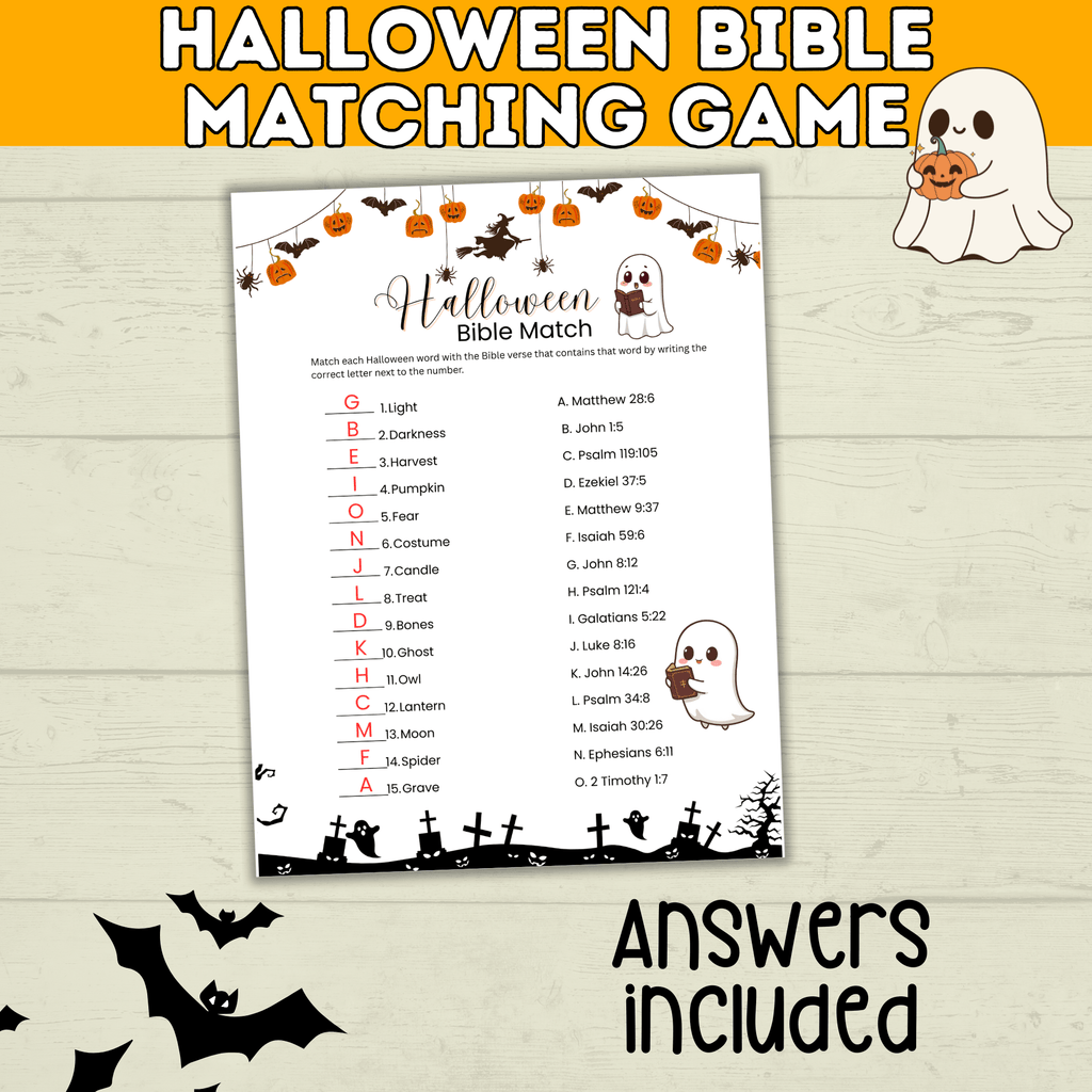 Halloween Bible Matching Game for Kids and Teens | PDF digital download printable | Halloween Games for Kids | Halloween Printables