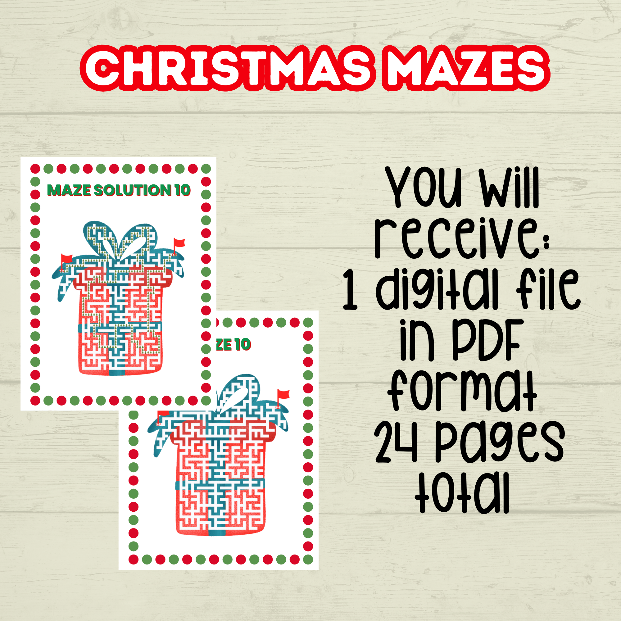 Printable Christmas Mazes for Kids and Classroom, Party Game, Holiday Activity Sheets, Digital Download