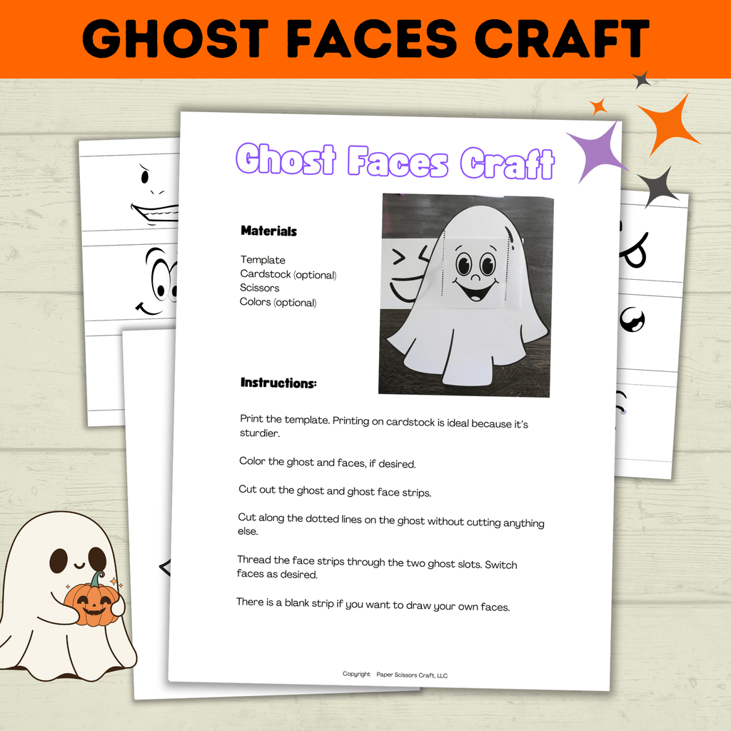 Ghost Craft | Ghost Faces Craft | Halloween Craft | Kids Craft | Craft Template | Ghost Activity | Halloween Printables for kids | Party
