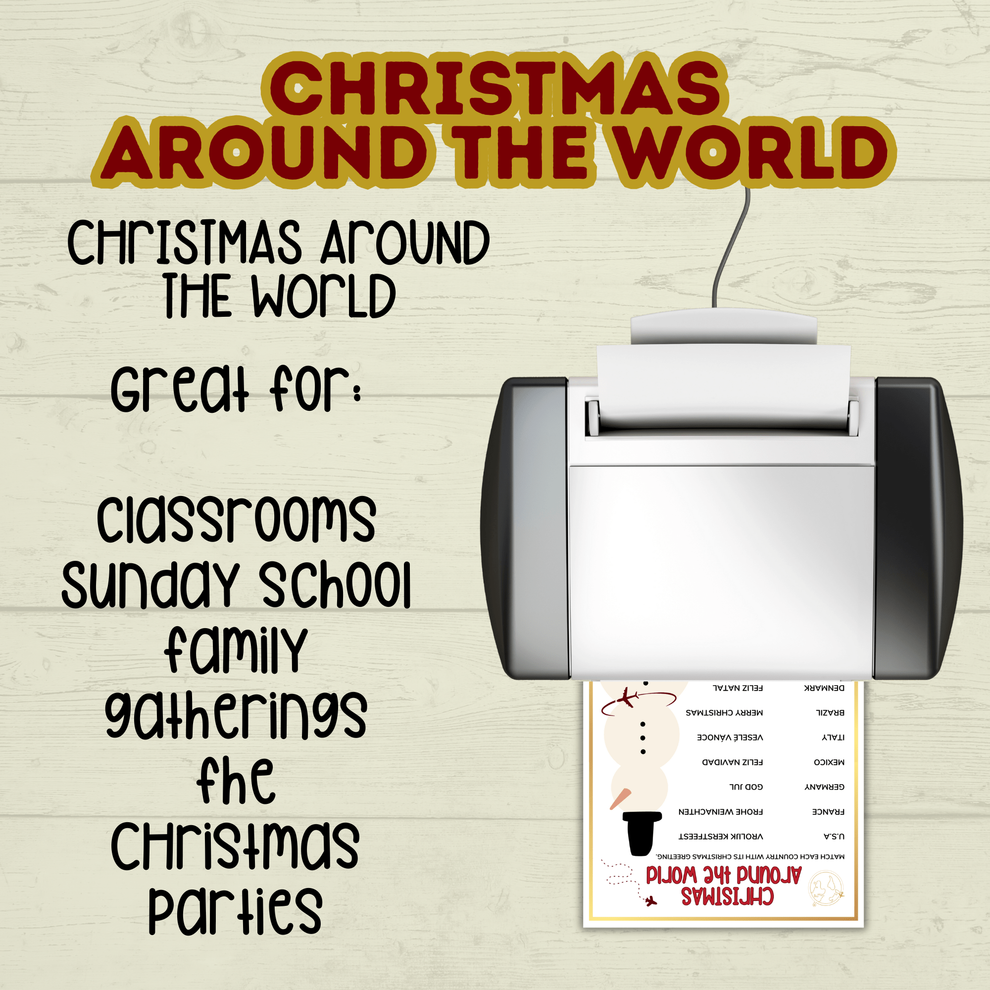 Printable Party Game Christmas for Kids, Around the World, Holiday Family Reunion Activity