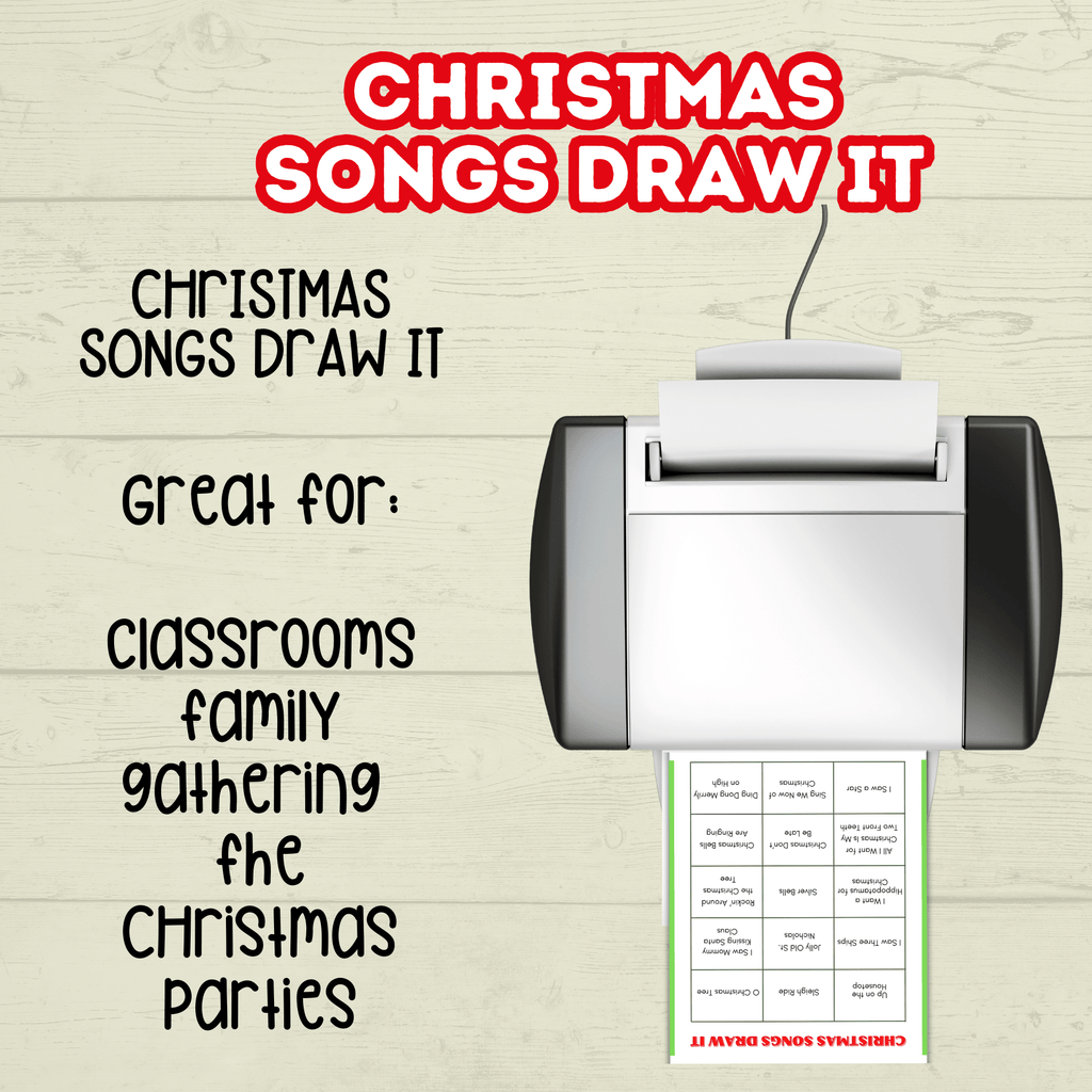 Christmas Printable Song Party Game for Kids and Family, Draw It, Charades