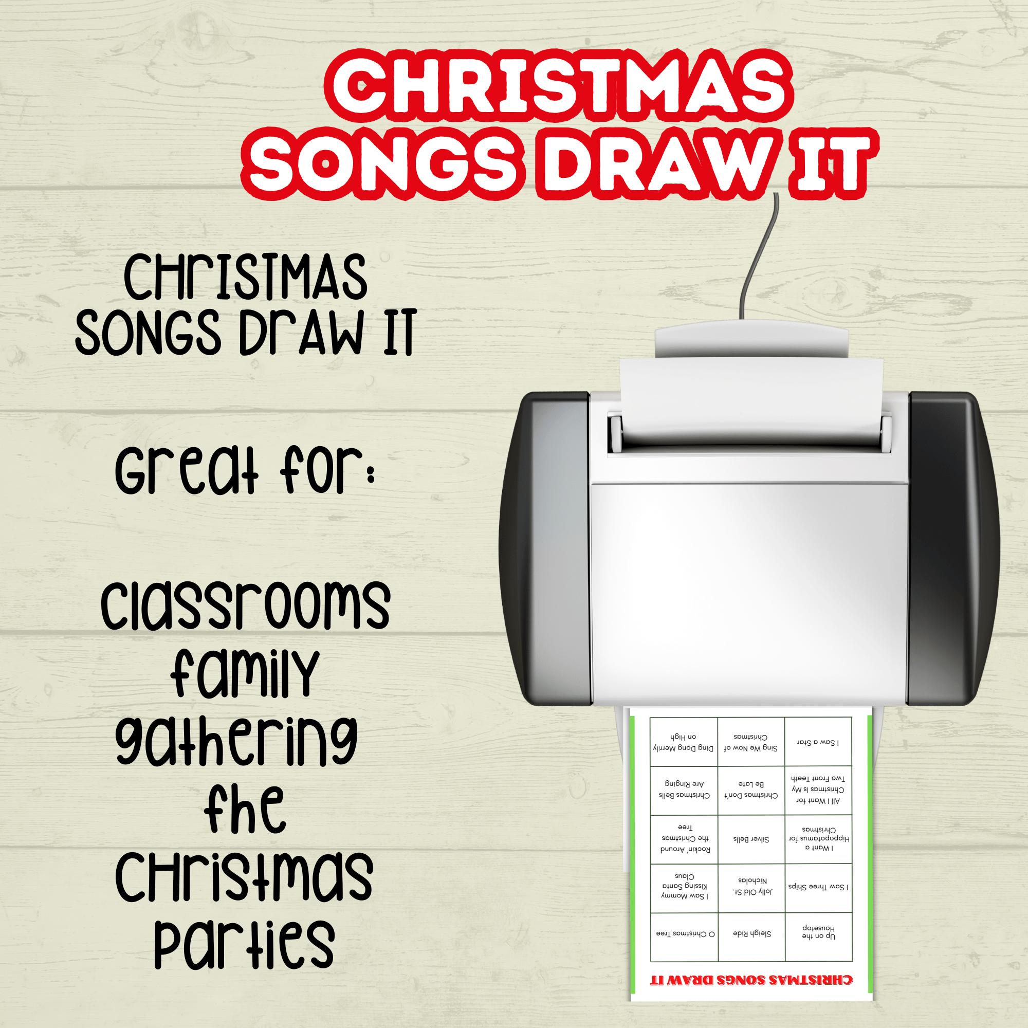 Christmas Printable Song Party Game for Kids and Family, Draw It, Charades