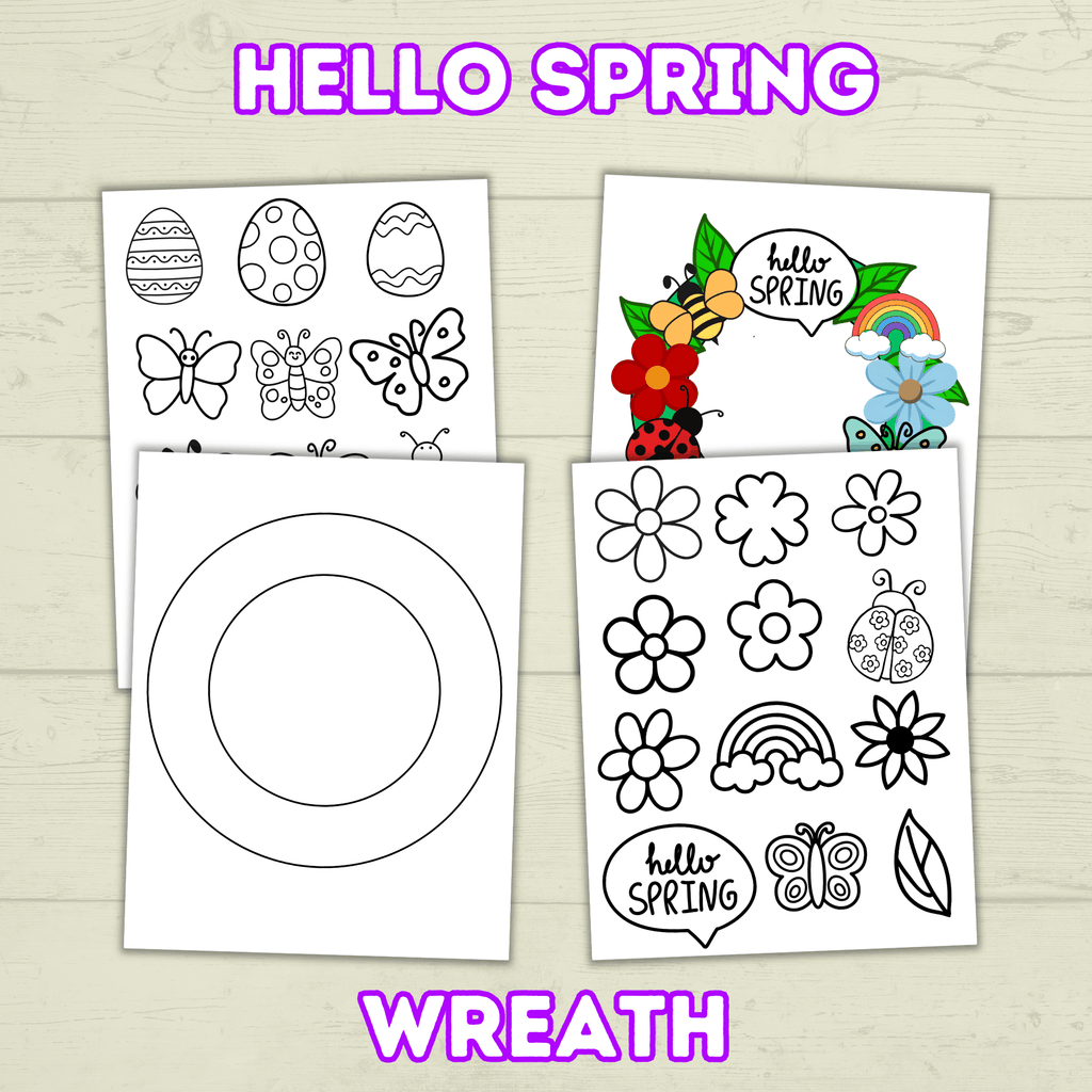 Hello Spring Wreath, Cut and Paste Craft, Paper Craft for Kids, Classroom Craft