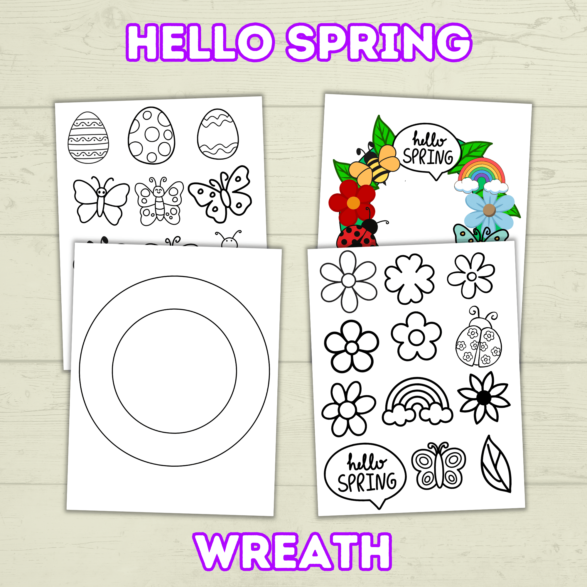 Hello Spring Wreath, Cut and Paste Craft, Paper Craft for Kids, Classroom Craft