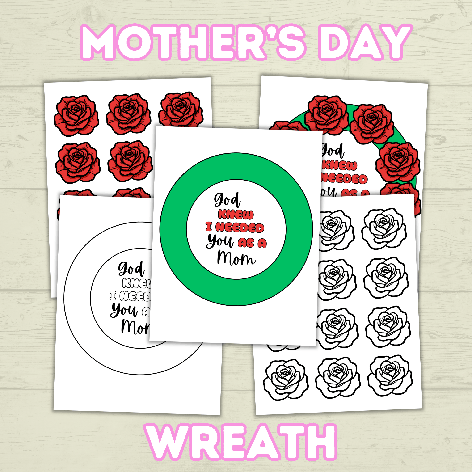 Mother's Day Wreath Craft, Paper Wreath, DIY Cut and Paste Wreath, Mother's Day Card, Sunday School Craft, Christian Activity, Homeschool