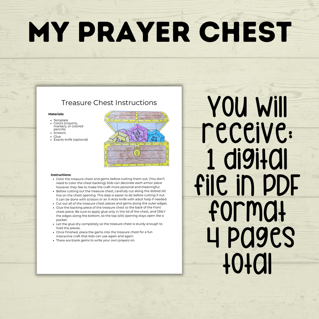 Treasure Chest Craft, Prayer Craft for Kids, Sunday School Craft, Bible Activity, Homeschool, Prayer Chest, Prayer Prompts, Prayers for kids