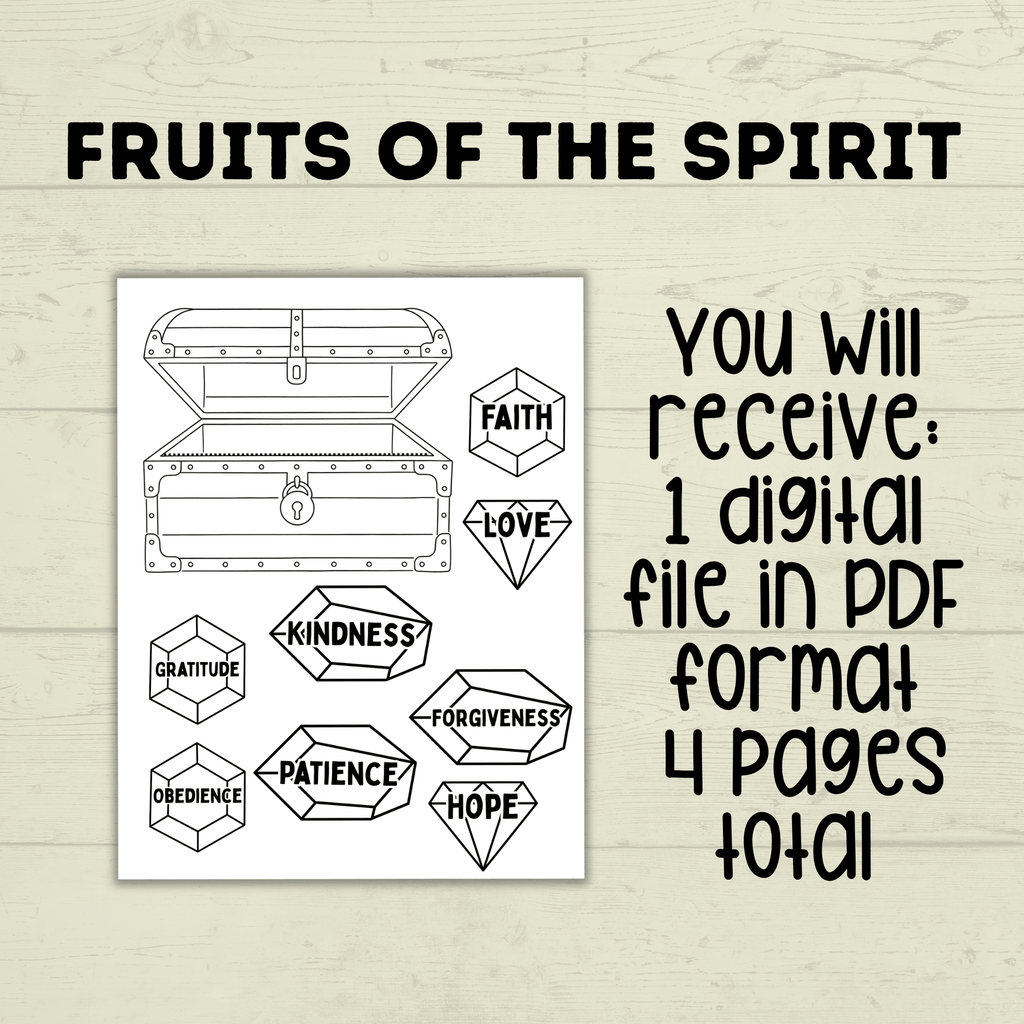 Fruits of the Spirit Craft, Treasure Chest Craft, Kids Craft Template, Sunday School Craft, Bible Lesson, Cut and Paste, Christian Activity