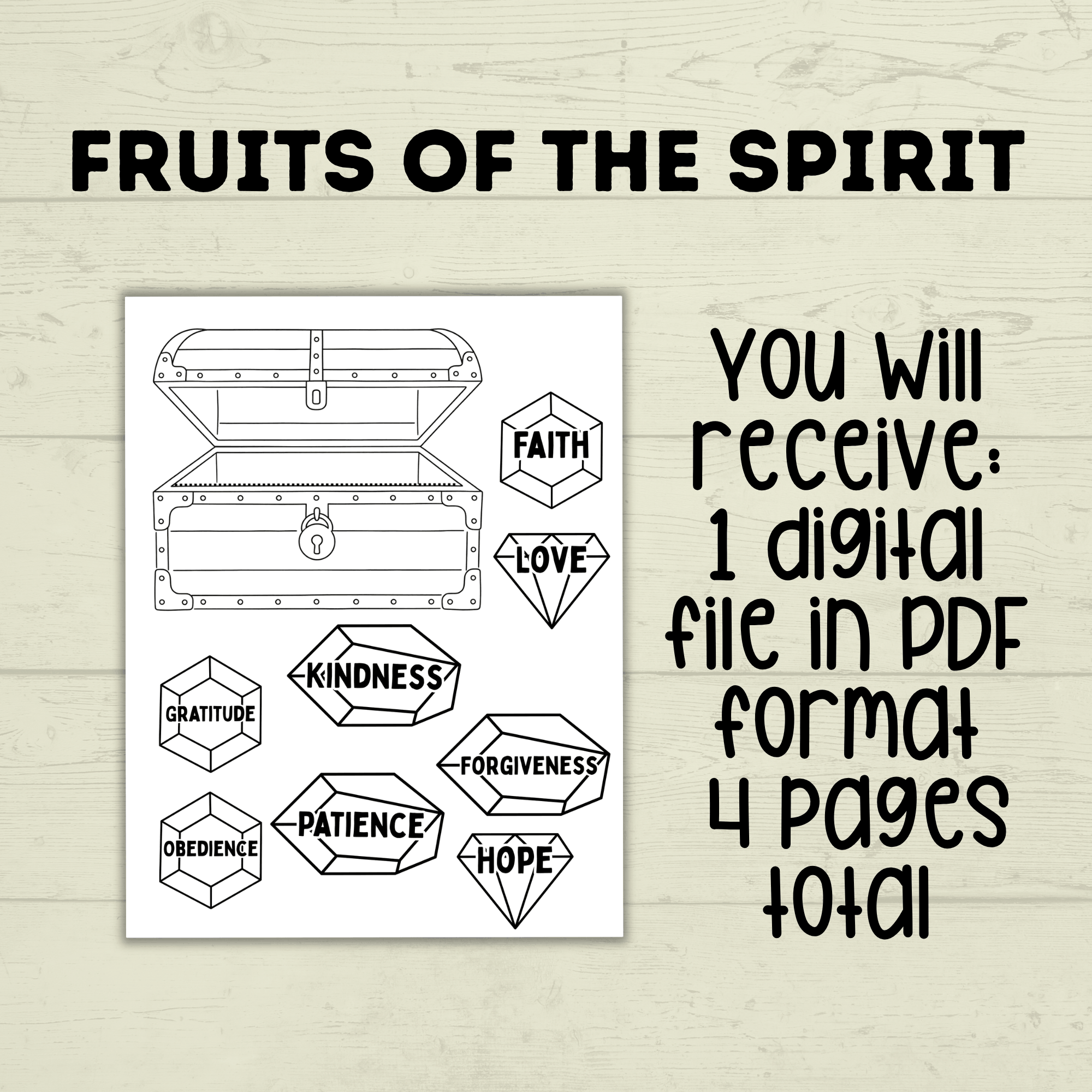Fruits of the Spirit Craft, Treasure Chest Craft, Kids Craft Template, Sunday School Craft, Bible Lesson, Cut and Paste, Christian Activity