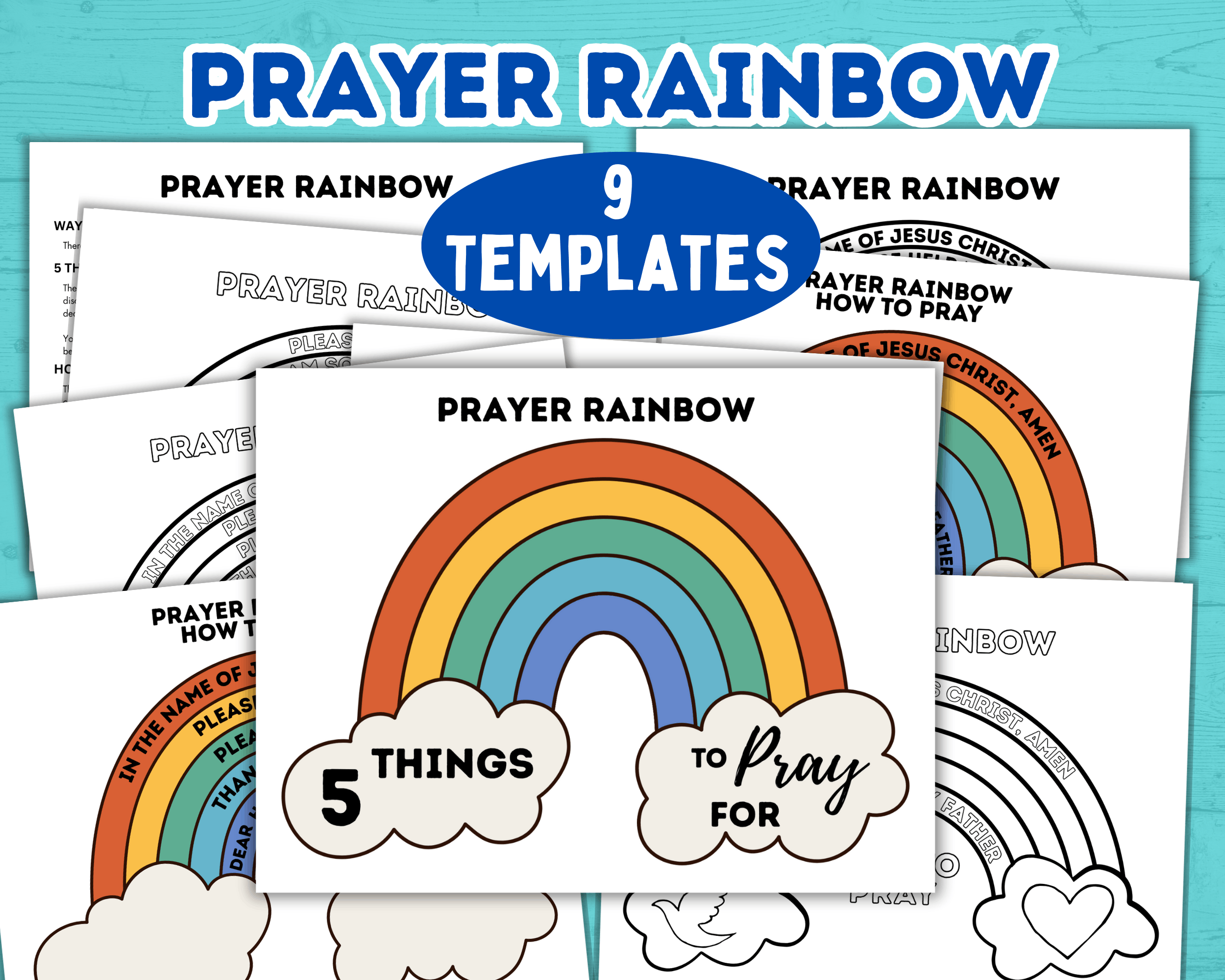 Kids Rainbow Prayer Craft Template, Bible Coloring Page, Activity Sheet, Christian Sunday School, Children's Ministry, Prayer Activity