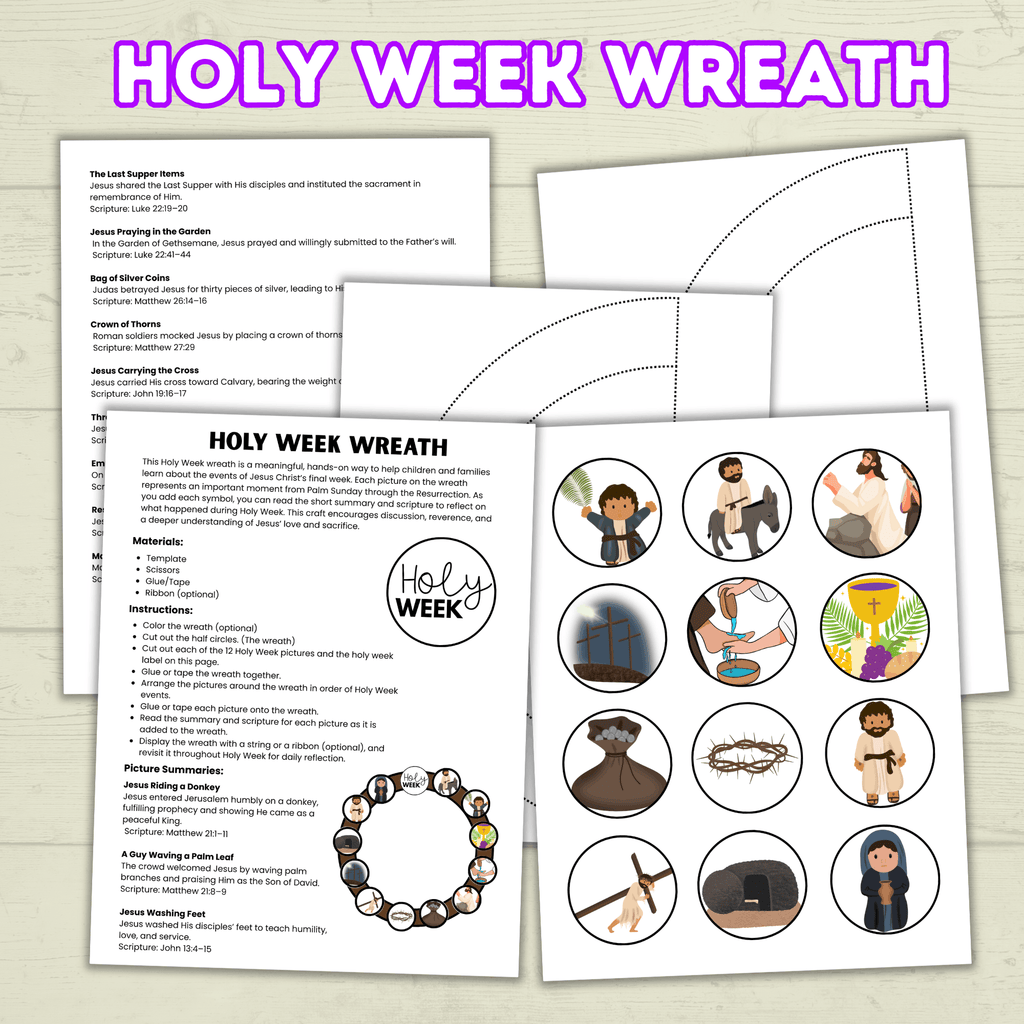 Holy Week Story Craft, Holy Week Wreath, Palm Sunday Bible Craft, Easter Week Craft, He is Risen, LDS Activities, Sunday School Craft
