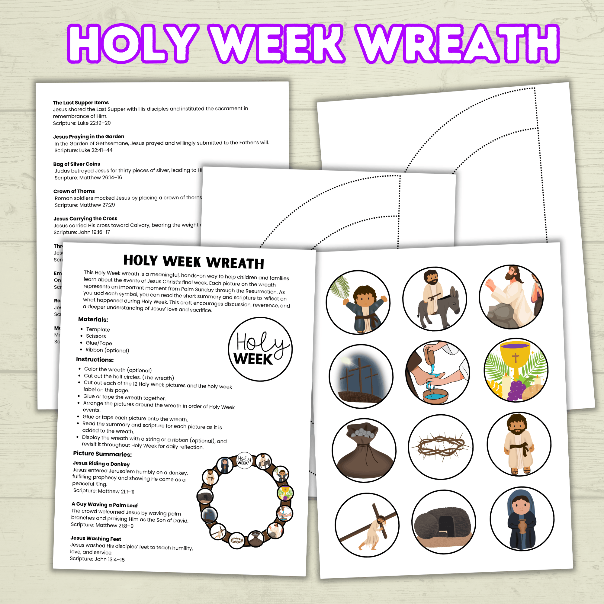 Holy Week Story Craft, Holy Week Wreath, Palm Sunday Bible Craft, Easter Week Craft, He is Risen, LDS Activities, Sunday School Craft