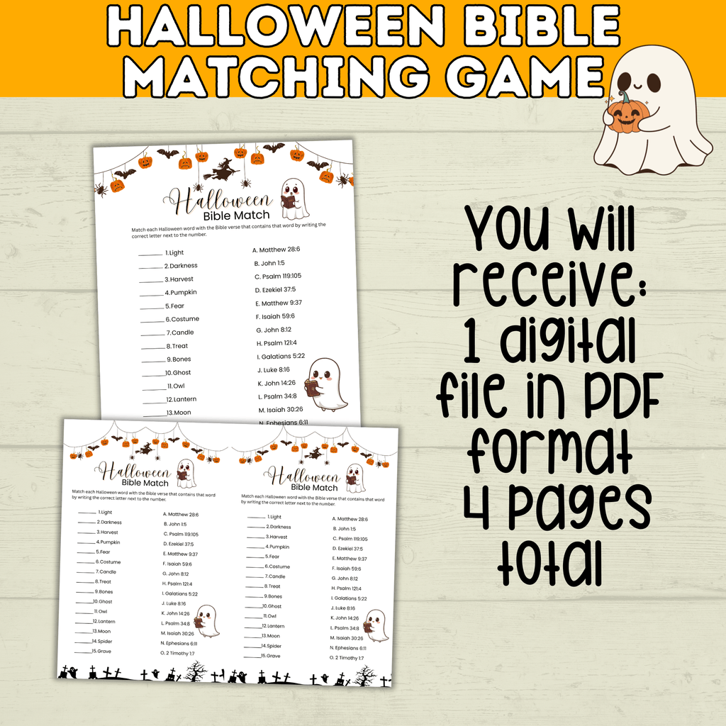 Halloween Bible Matching Game for Kids and Teens | PDF digital download printable | Halloween Games for Kids | Halloween Printables