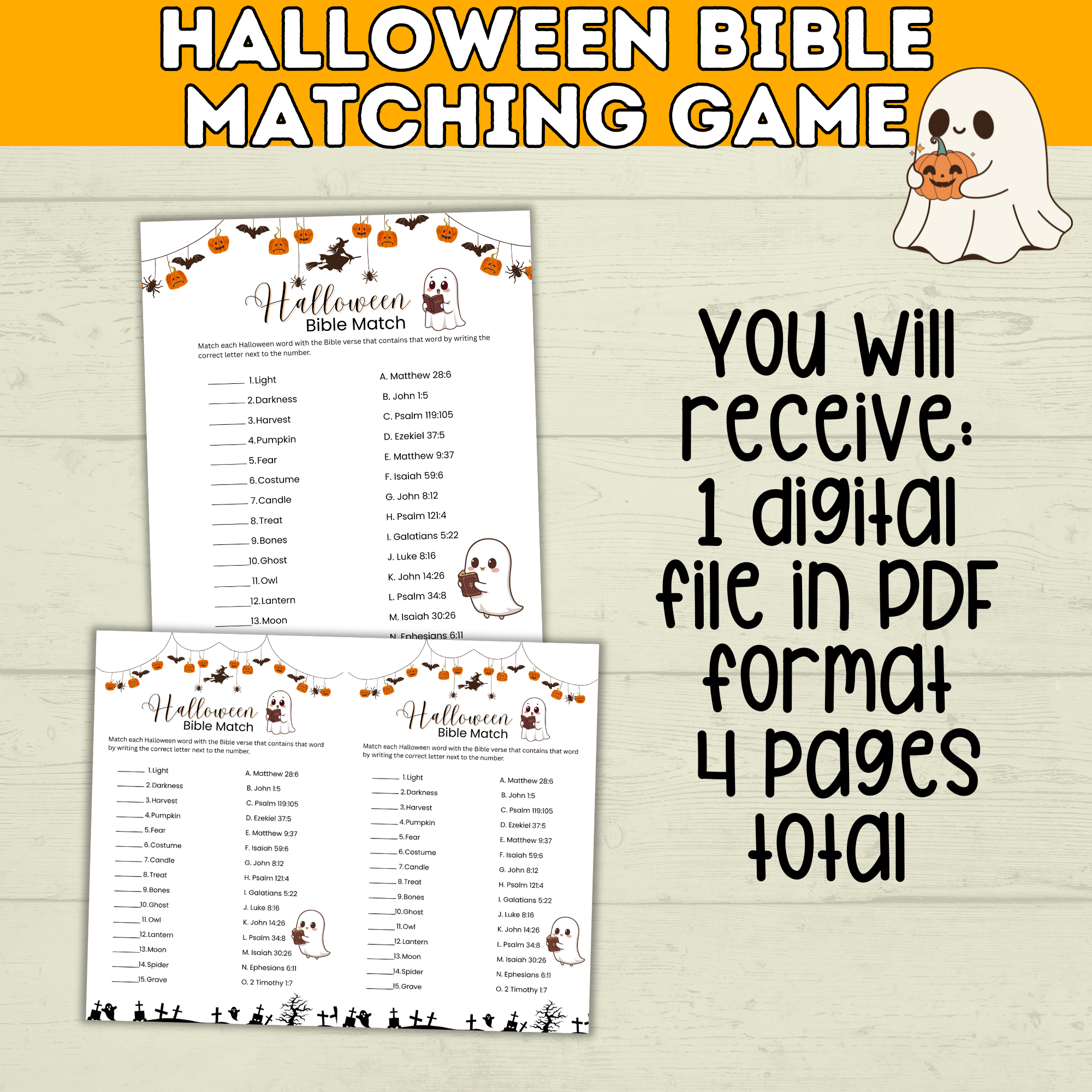 Halloween Bible Matching Game for Kids and Teens | PDF digital download printable | Halloween Games for Kids | Halloween Printables