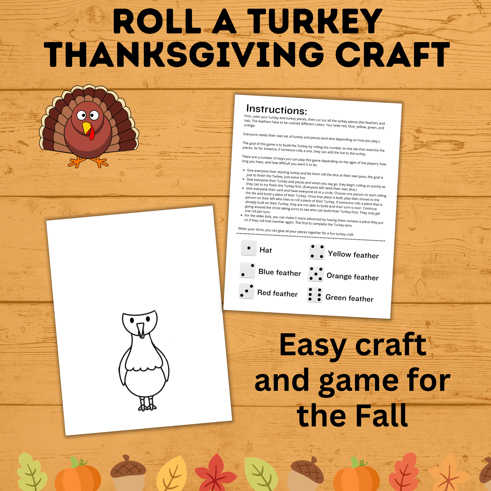 Roll a Turkey | Turkey Thanksgiving Game | Turkey Game | Game Printable | Fall Printable | Kids Game | Turkey Printable | Holiday Game