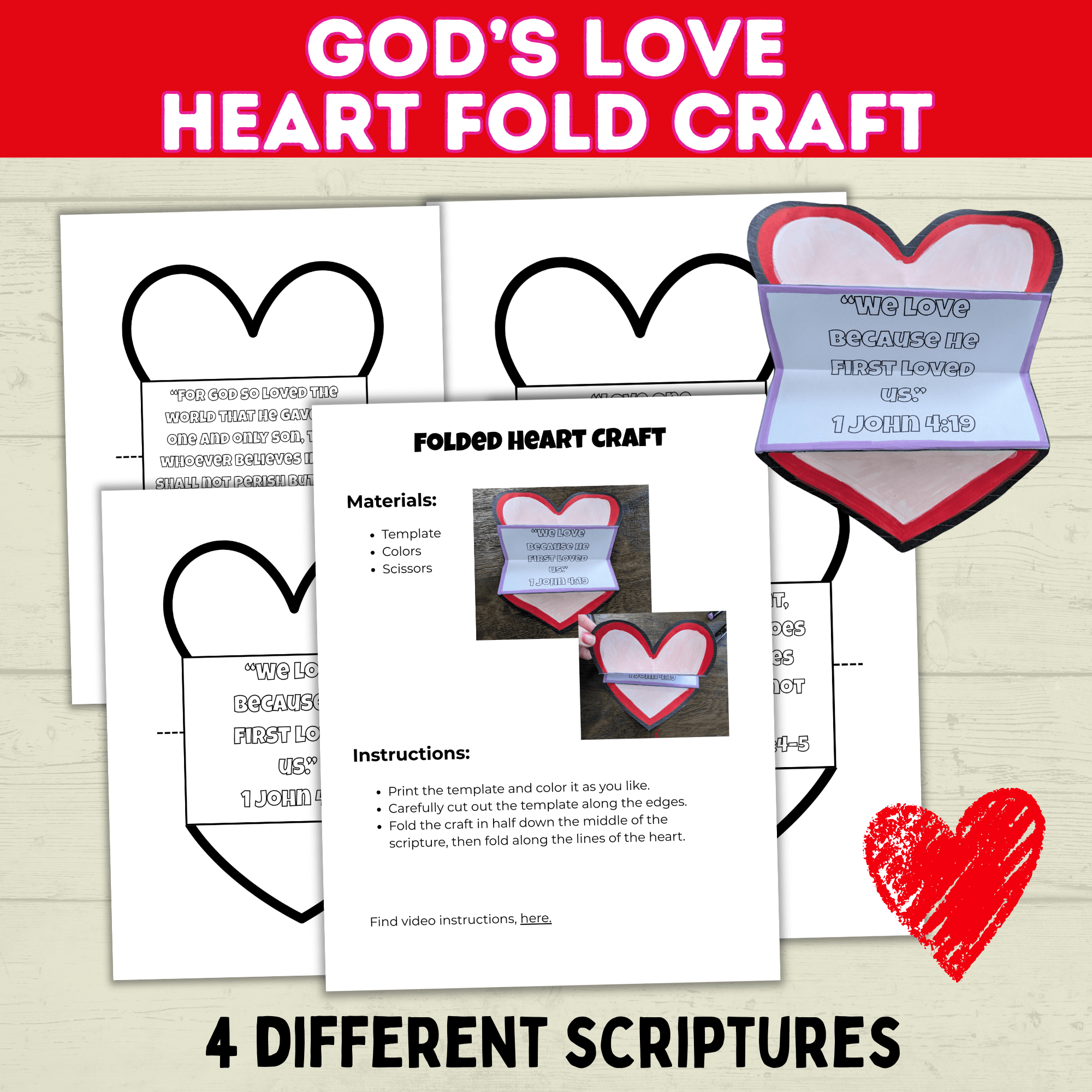 Sunday School Heart Craft for Kids, Christian Bible Verse Printable, Jesus Loves Me