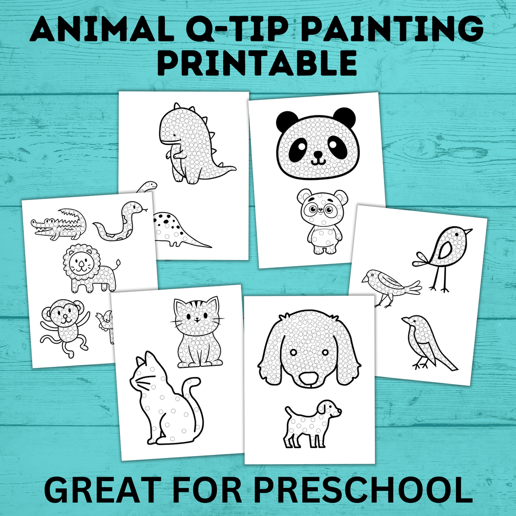 Animal Q-Tip Painting Template | Animal Painting Sheets | Animal Craft | Preschool Craft