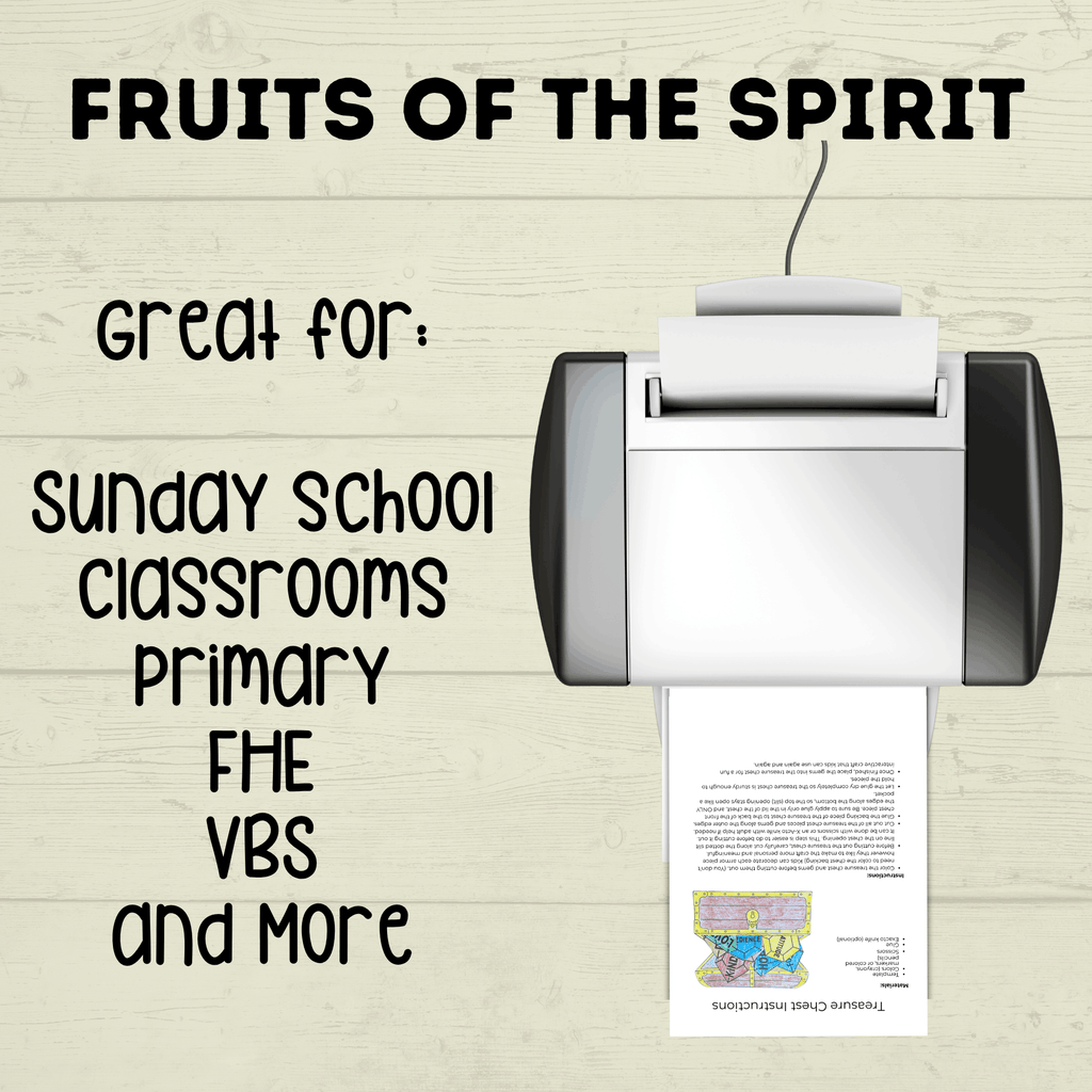 Fruits of the Spirit Craft, Treasure Chest Craft, Kids Craft Template, Sunday School Craft, Bible Lesson, Cut and Paste, Christian Activity