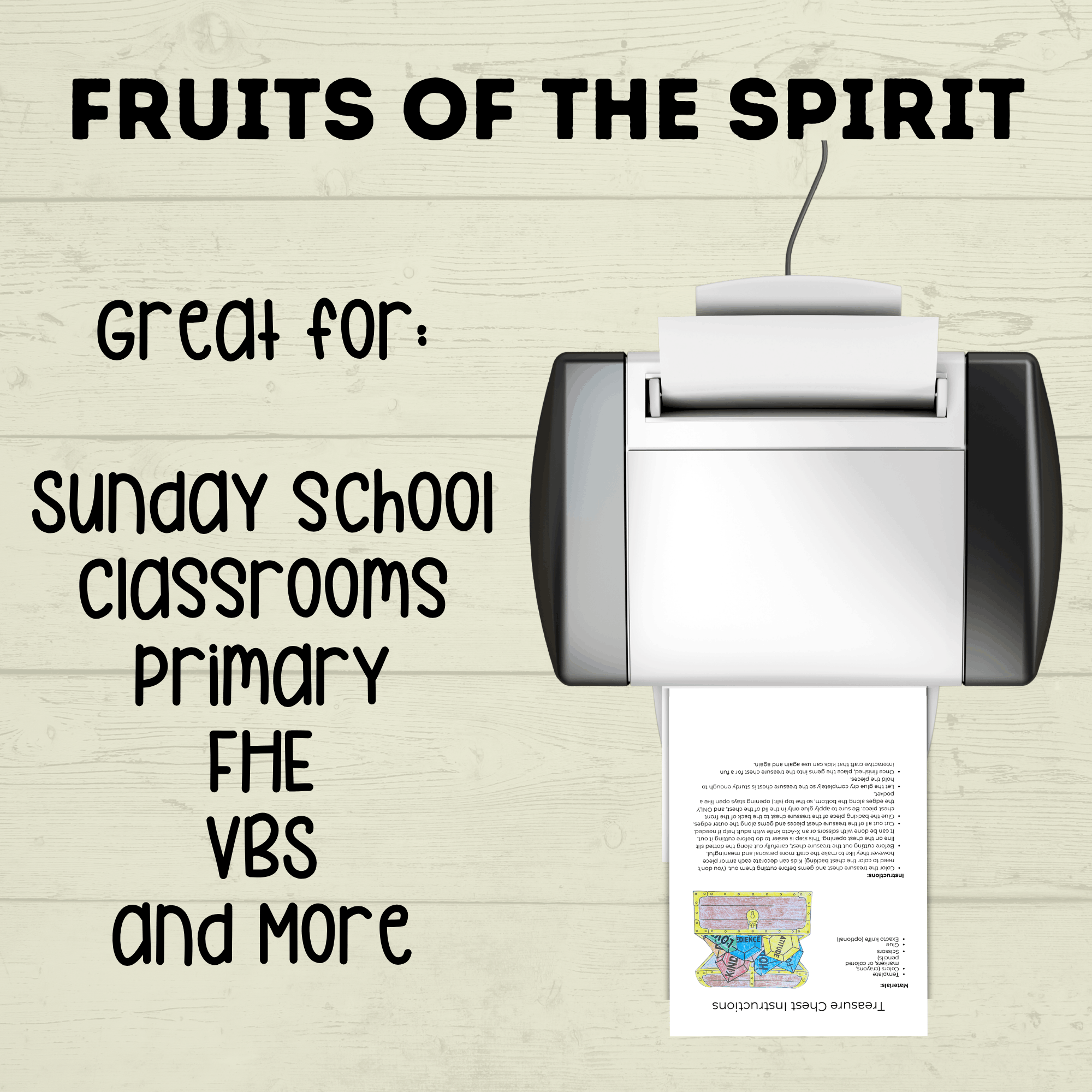 Fruits of the Spirit Craft, Treasure Chest Craft, Kids Craft Template, Sunday School Craft, Bible Lesson, Cut and Paste, Christian Activity