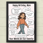 Funny Happy Birthday Mom Card, Birthday Card for Mom, Greeting Card, Quotes Card