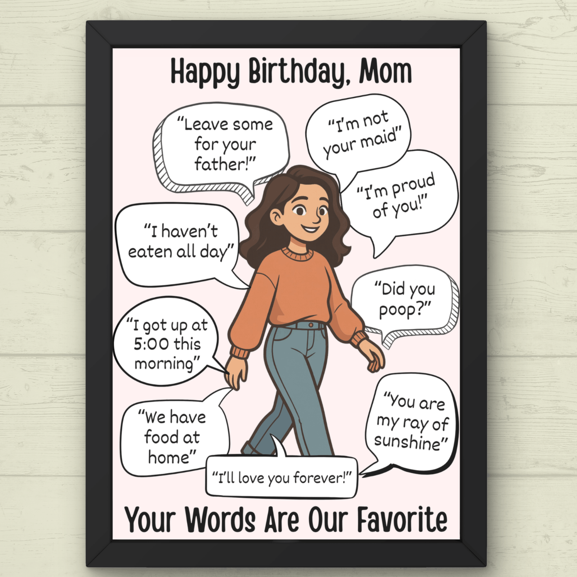 Funny Happy Birthday Mom Card, Birthday Card for Mom, Greeting Card, Quotes Card