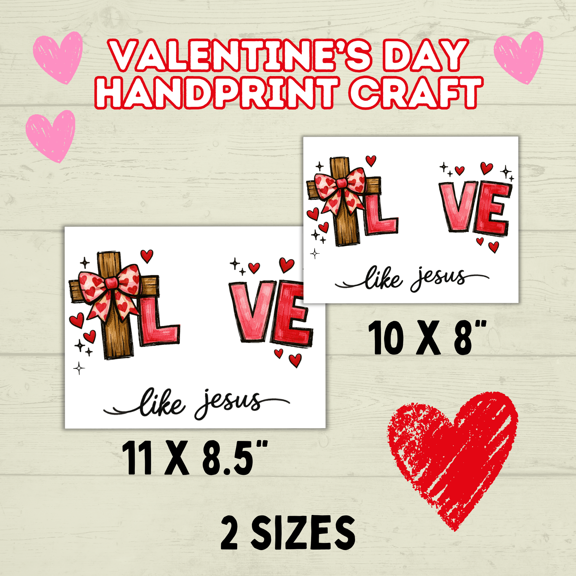 Love Valentine's Day Cross Christian Handprint Craft for Kids, Keepsake Handprint Art, Homeschool Preschool and Kindergarten Activity, DIY