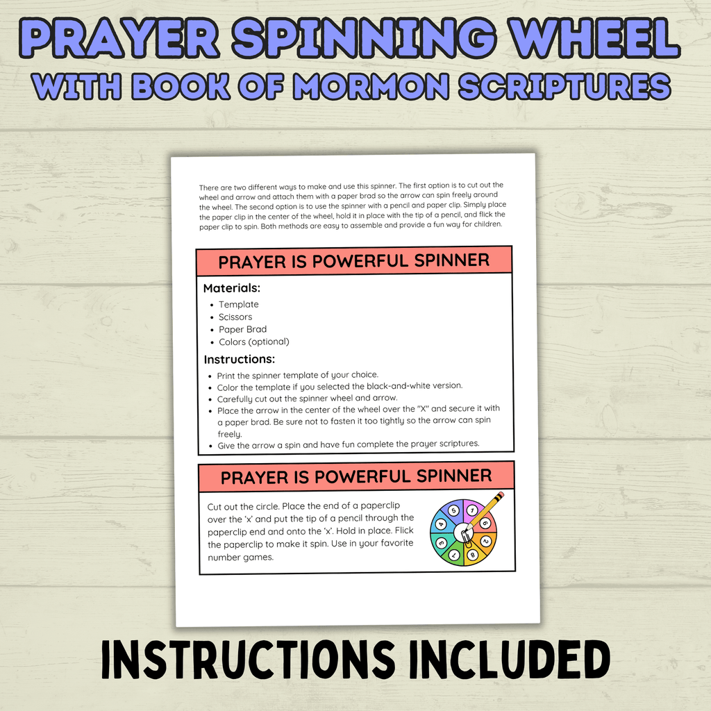Book of Mormon Spinner Craft, BOM Craft, Sunday School Craft, Prayer Craft