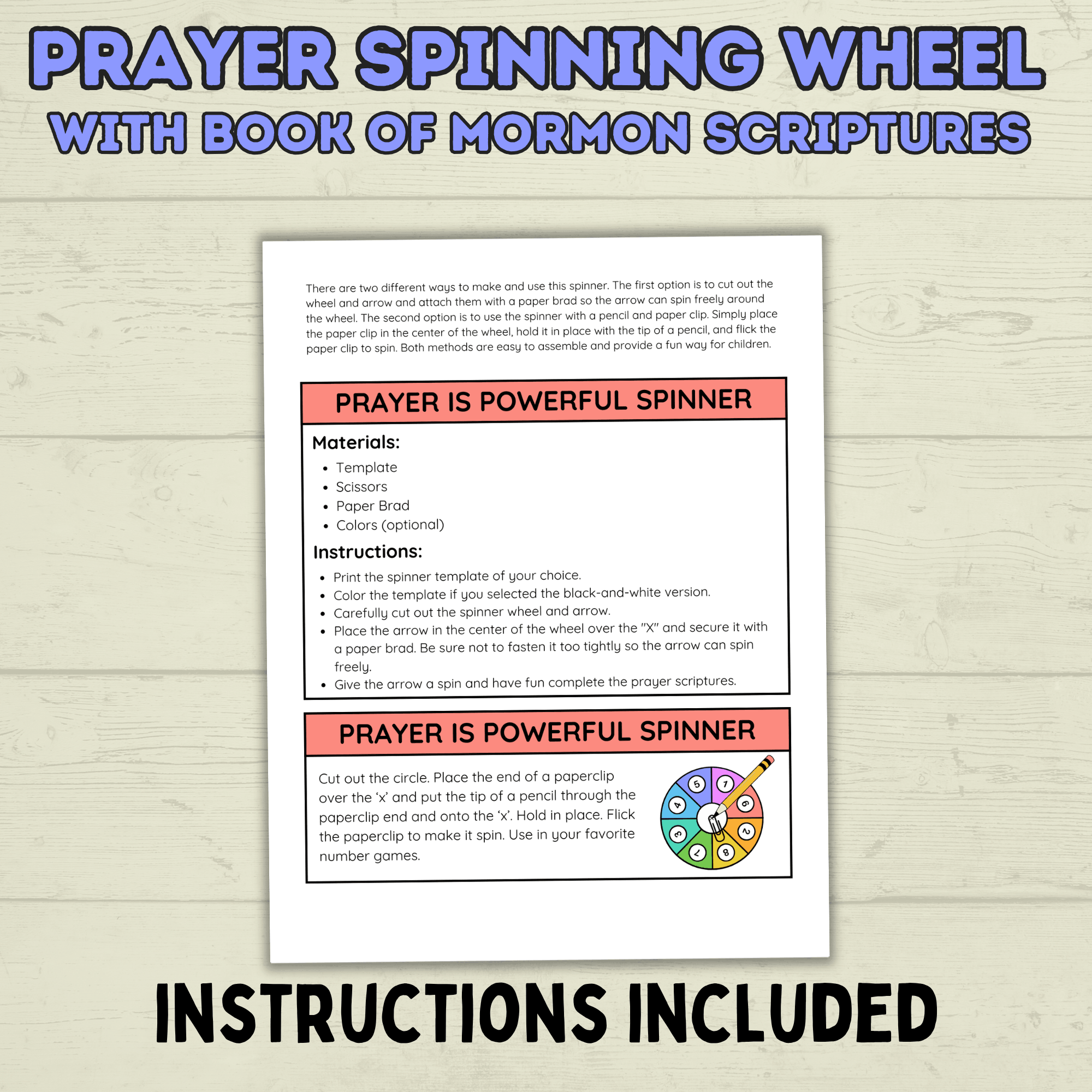 Book of Mormon Spinner Craft, BOM Craft, Sunday School Craft, Prayer Craft