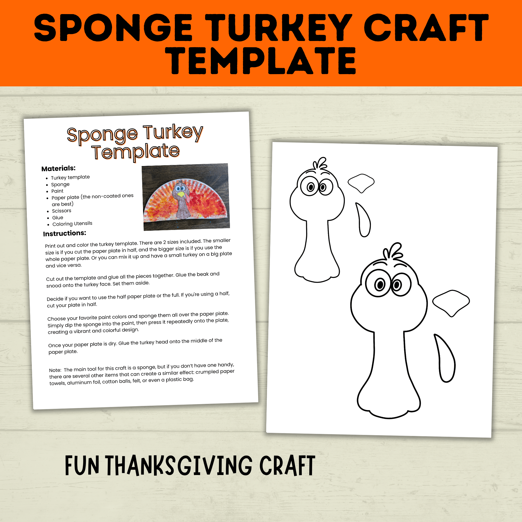 Turkey Craft | Thanksgiving Craft | Sponge Turkey Craft for kids | party Crafts | Classroom Crafts | Thanksgiving Printables | Turkey