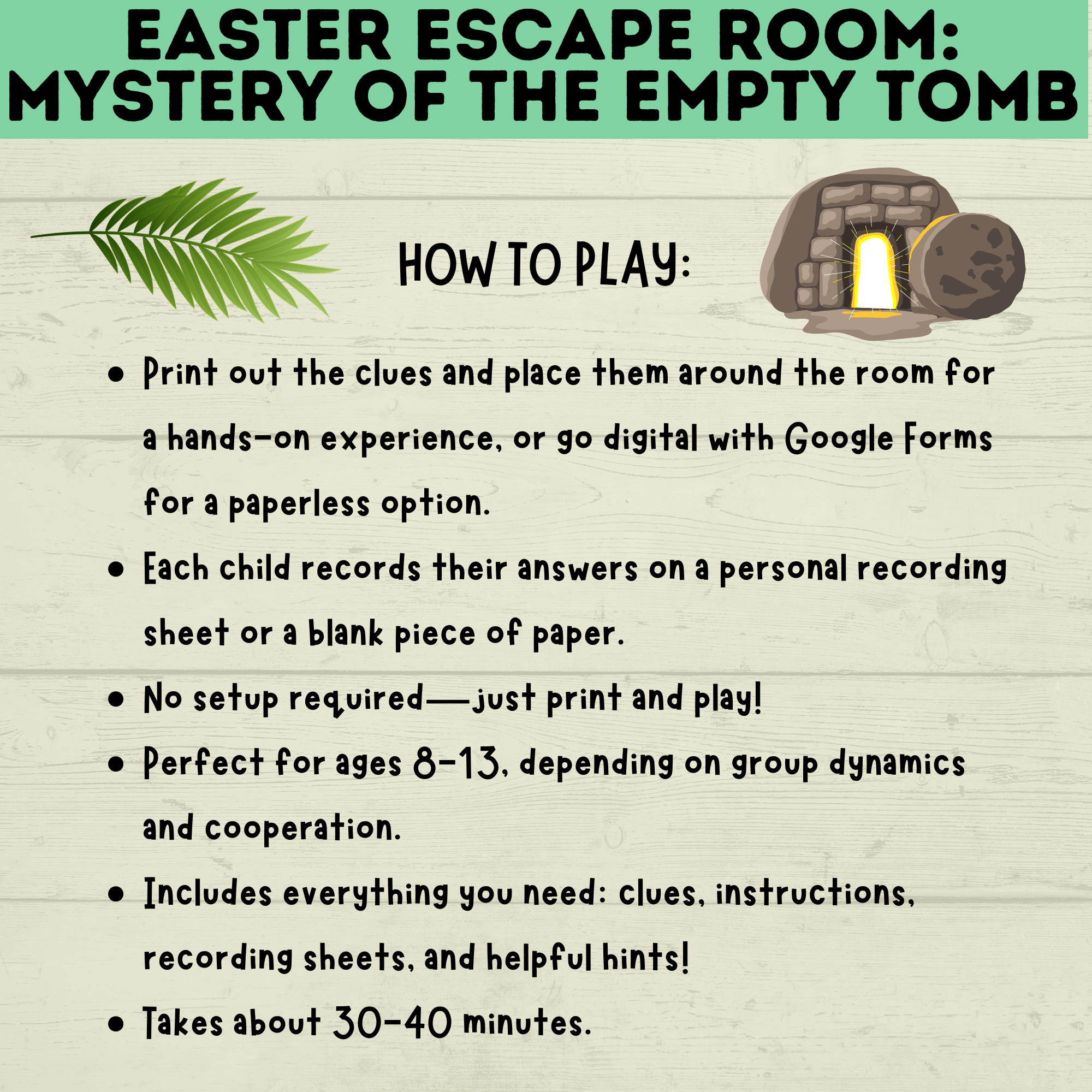 Bible Escape Room | Easter Escape Room | Mystery of the Empty Tomb Escape Room | Printable Escape Room | Easter Games | Escape Room for Kids