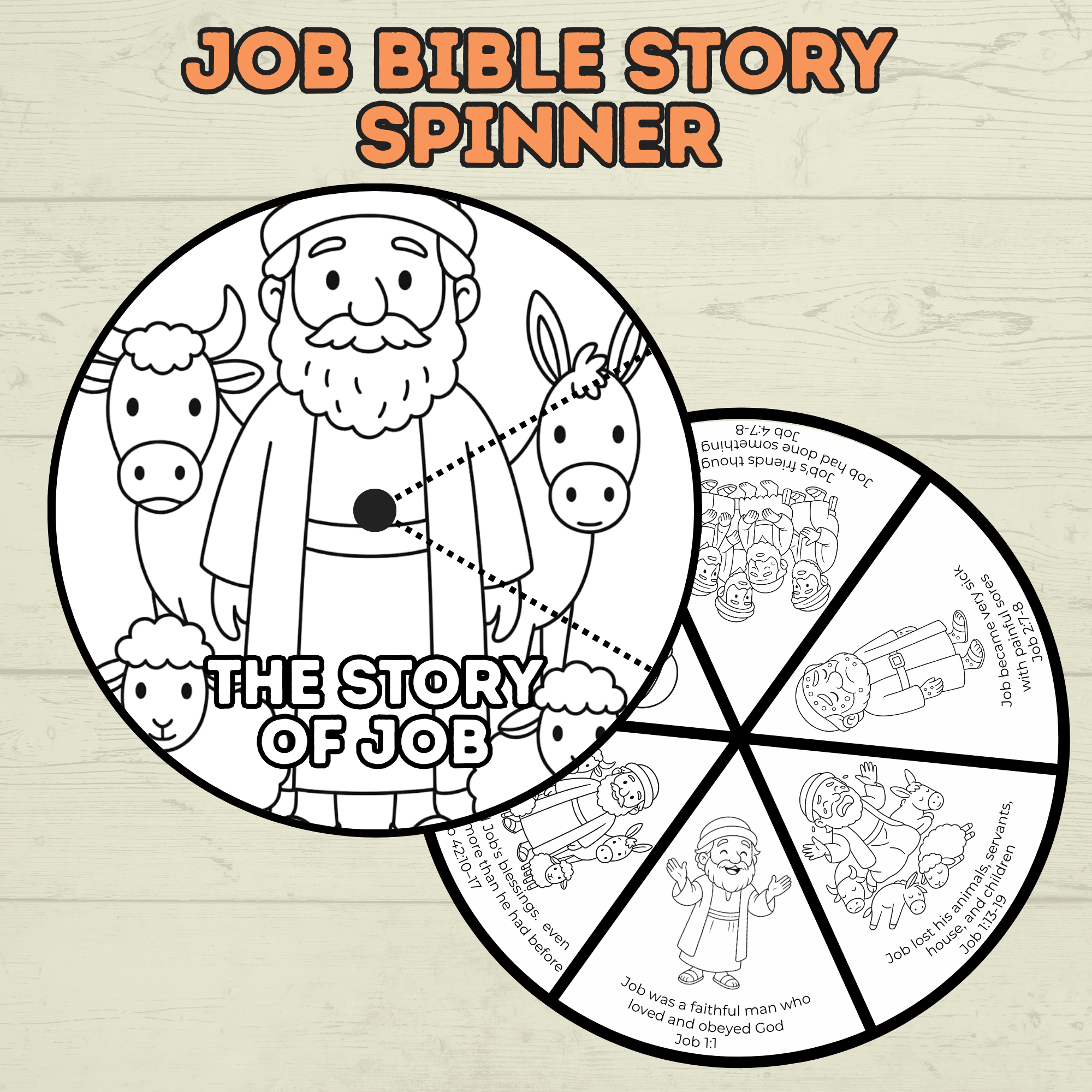 Job Bible Story Spinner Craft, Bible Craft, Sunday School Craft, Job Lesson, VBS, Homeschool, Christian Activity, Old Testament Craft