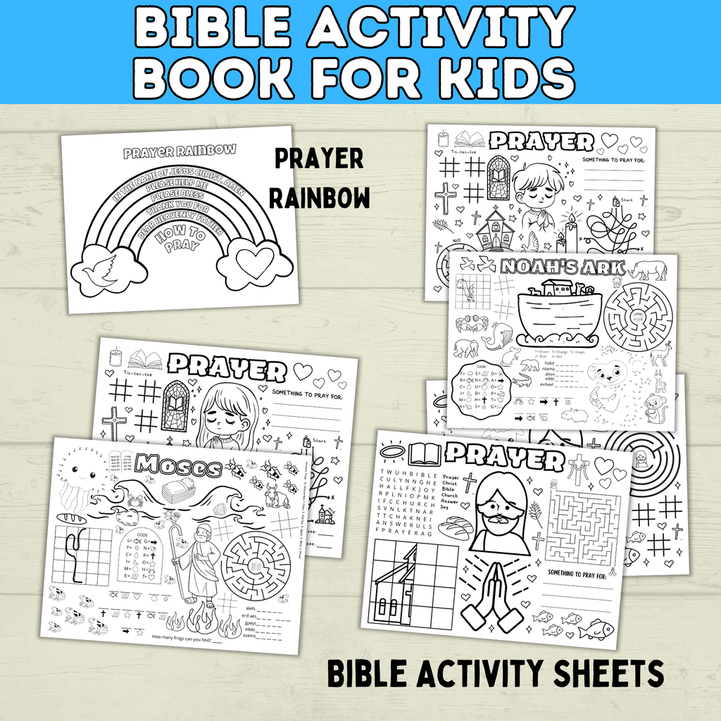 Bible Games | Bible Activity Sheets | Bible Placemat Activity Sheets | Bible Activity Pages for Kids | Homeschool | Vacation Bible School