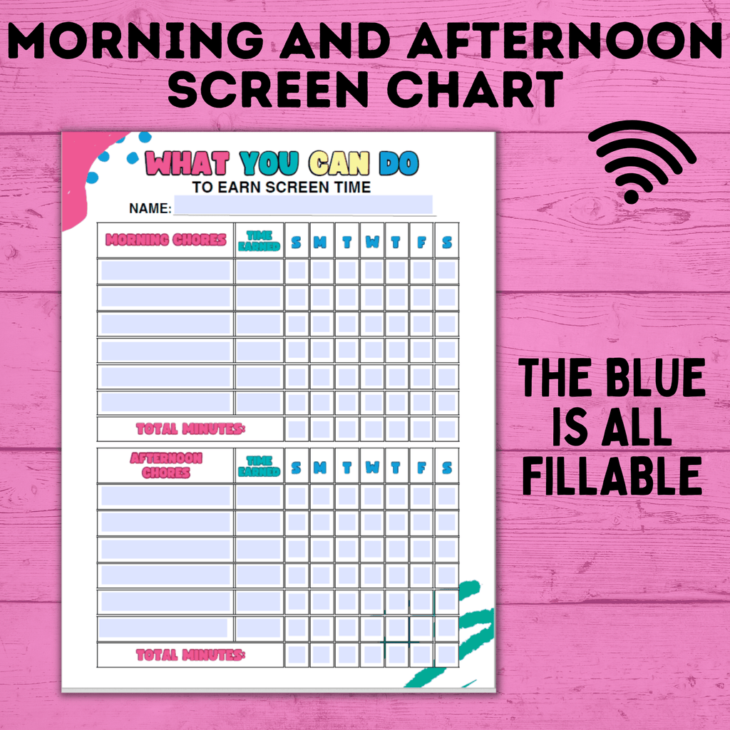 Morning and Afternoon Screen Time Reward Chart for Kids | Chore Chart for Kids | Screen Time Checklist | TV Time | Kids Chart | Computer