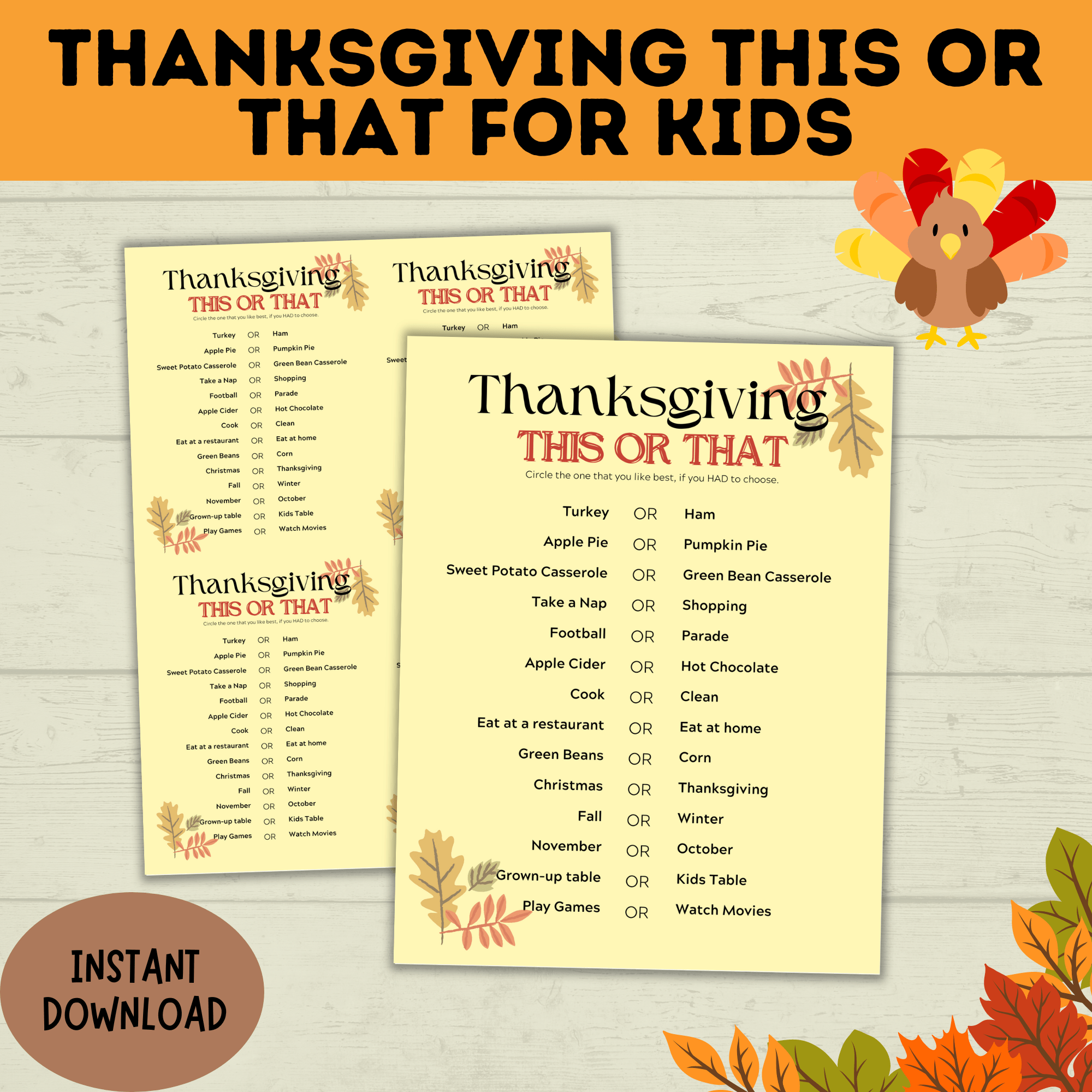 Thanksgiving This or That | Thanksgiving Game | Dinner Game | Party Game | Kids Activities | Kids Games | Thanksgiving Activity