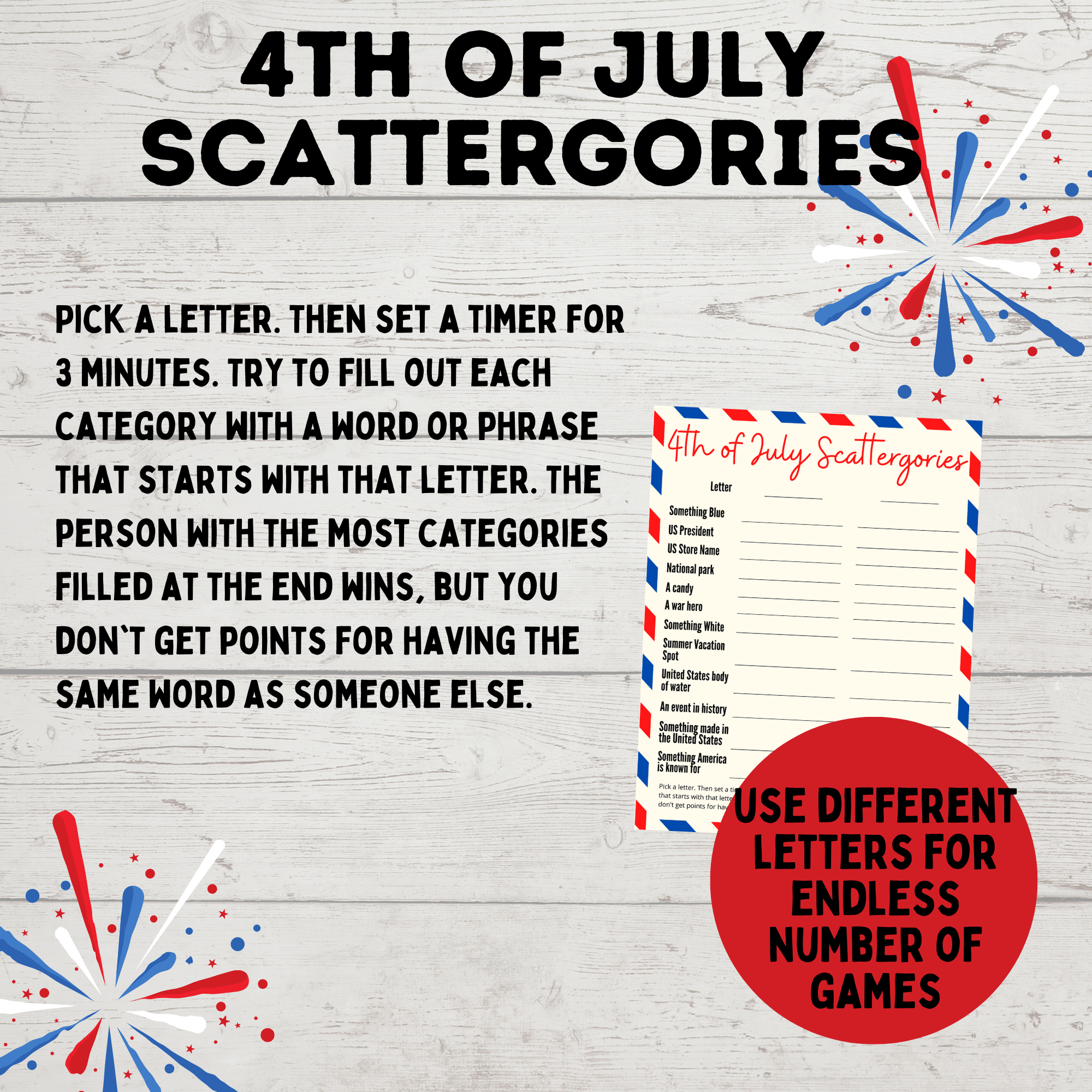 4th of July Scattergories for Kids and Adults | Kids Games