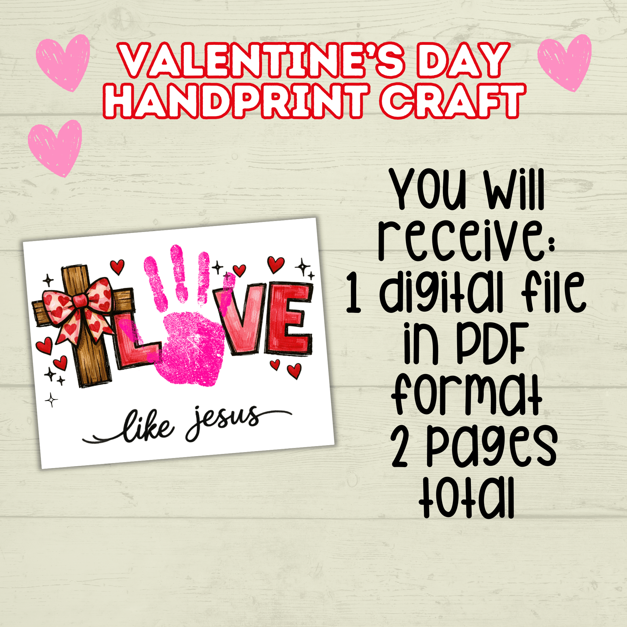 Love Valentine's Day Cross Christian Handprint Craft for Kids, Keepsake Handprint Art, Homeschool Preschool and Kindergarten Activity, DIY