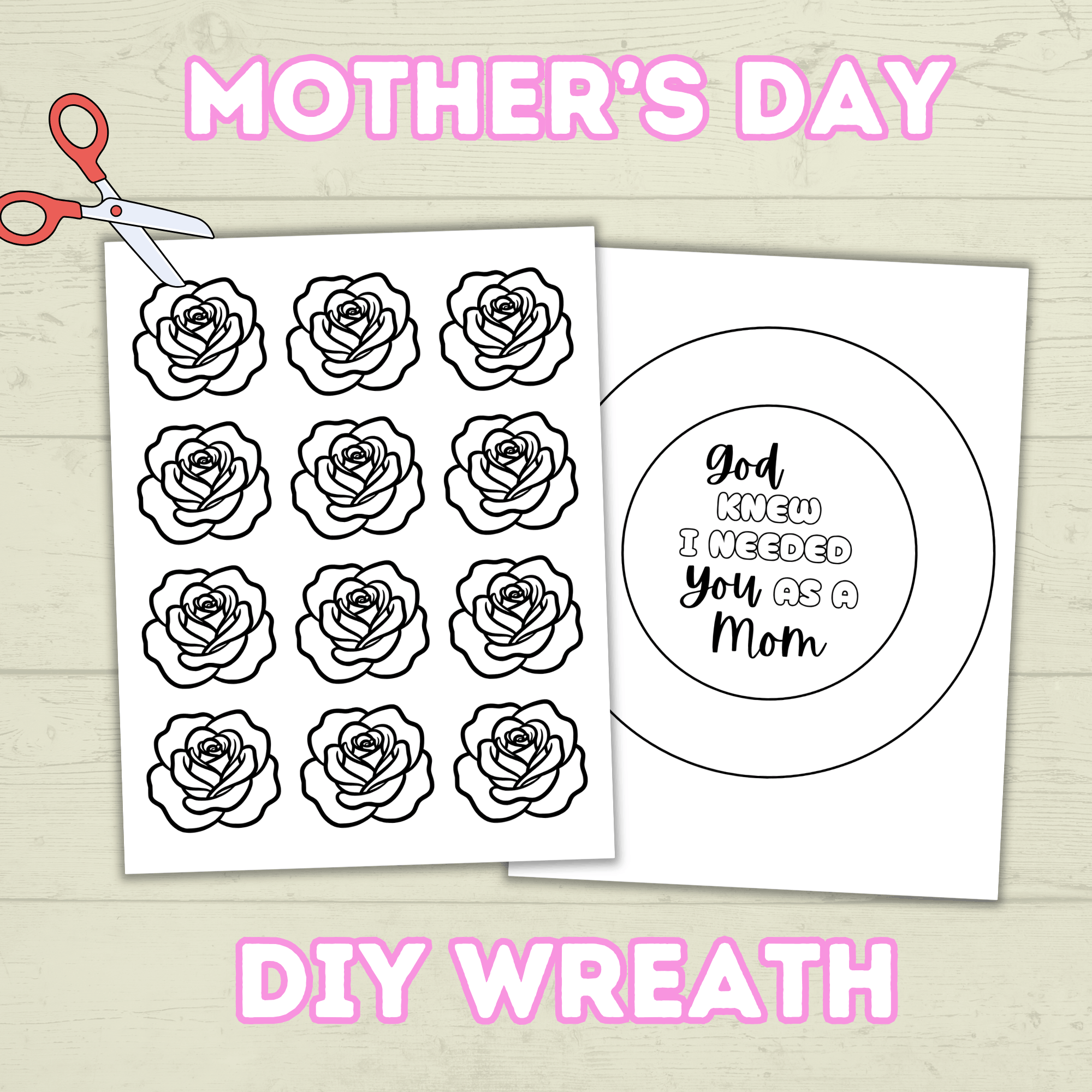 Mother's Day Wreath Craft, Paper Wreath, DIY Cut and Paste Wreath, Mother's Day Card, Sunday School Craft, Christian Activity, Homeschool