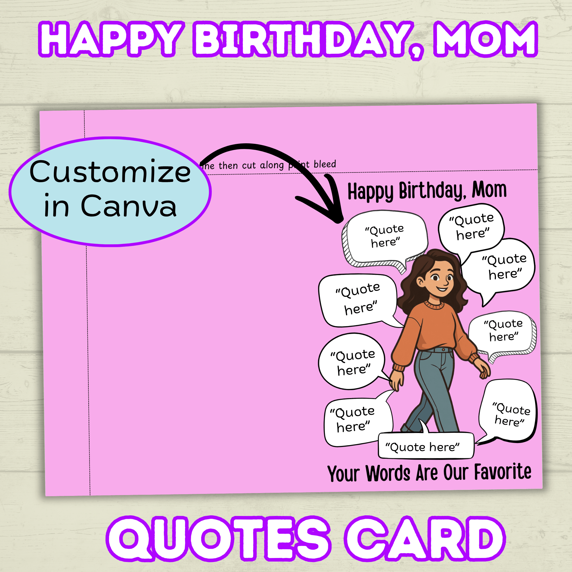 Funny Happy Birthday Mom Card, Birthday Card for Mom, Greeting Card, Quotes Card