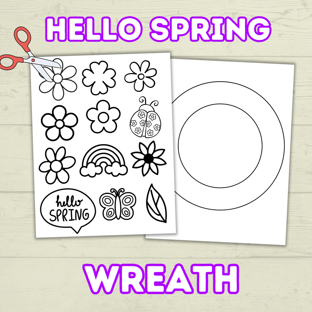 Hello Spring Wreath, Cut and Paste Craft, Paper Craft for Kids, Classroom Craft