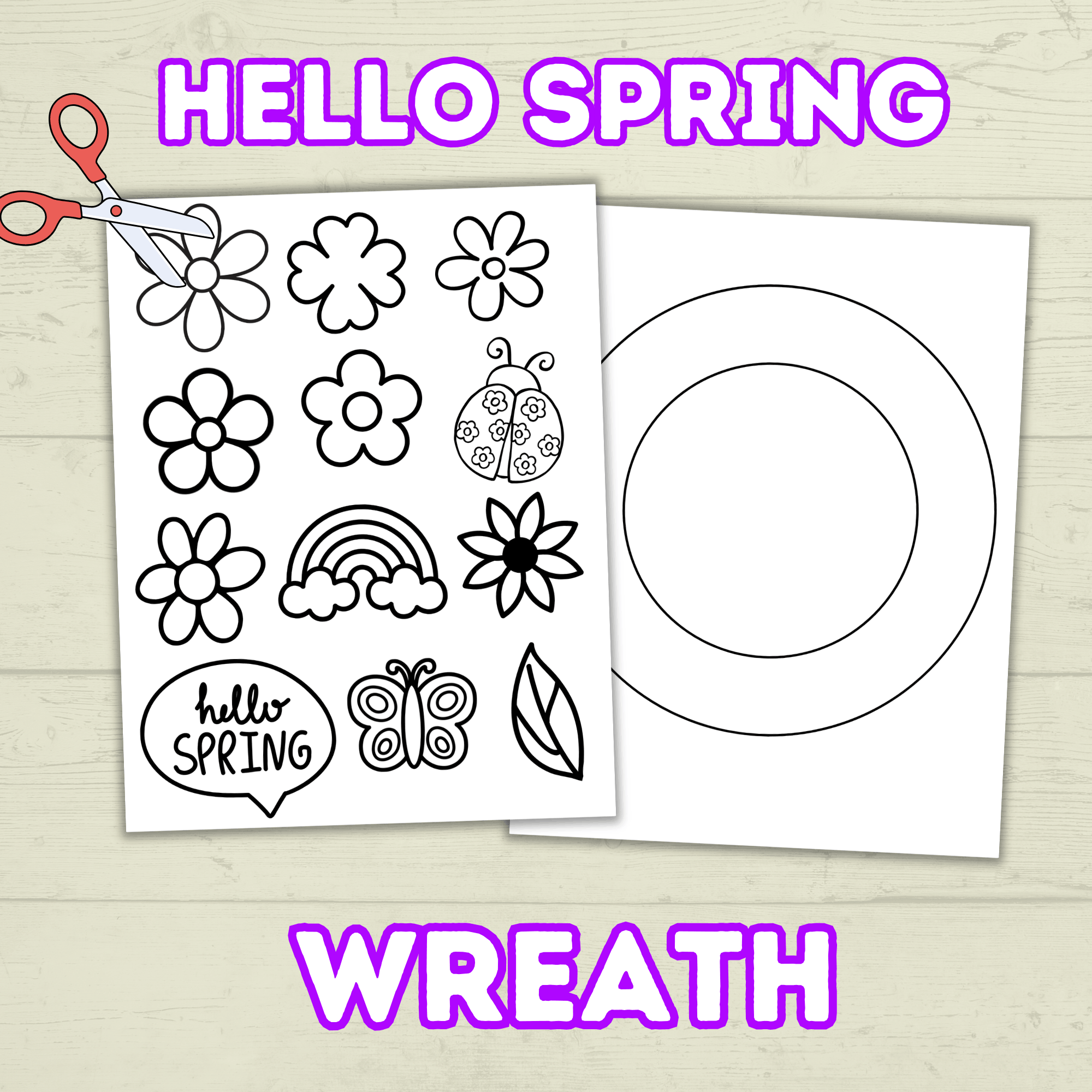 Hello Spring Wreath, Cut and Paste Craft, Paper Craft for Kids, Classroom Craft