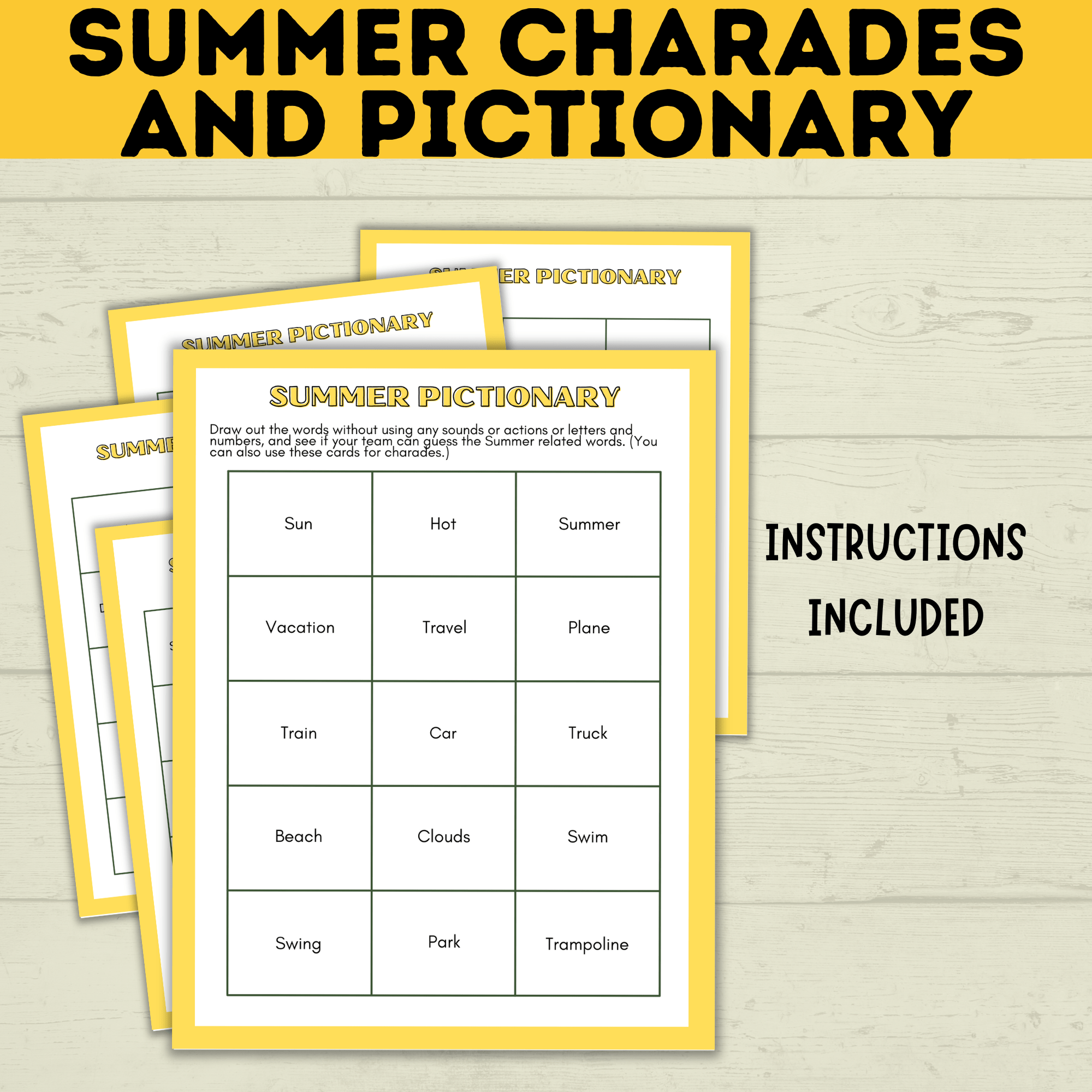Summer Pictionary for Kids and Family | Summer Charades | Summer Activities | Party Activities | Party Games | Kids Games | Summer Games