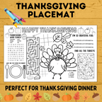 Thanksgiving Place Mat for Kids 8.5 x 14 Size | Kids Activity Sheet | Thanksgiving Activity Sheet | Thanksgiving Games | PDF download