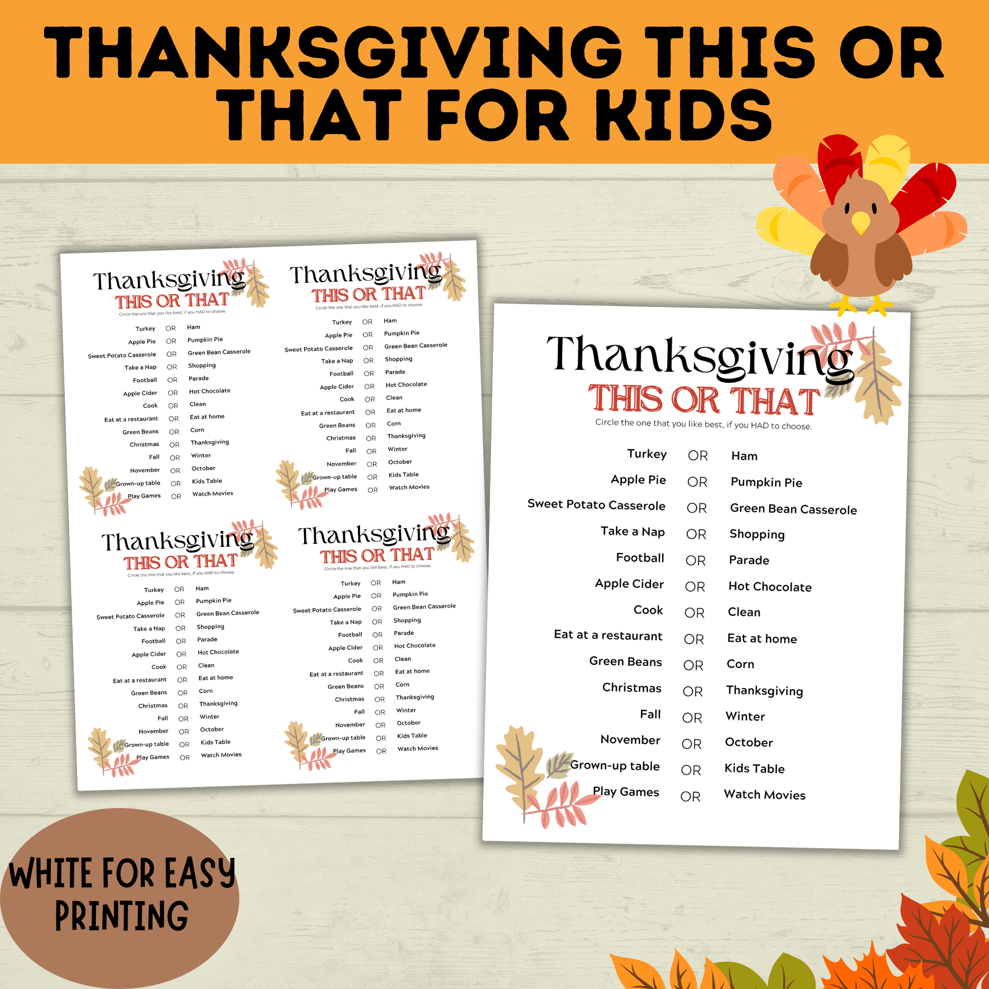 Thanksgiving This or That | Thanksgiving Game | Dinner Game | Party Game | Kids Activities | Kids Games | Thanksgiving Activity