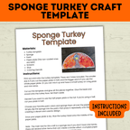 Turkey Craft | Thanksgiving Craft | Sponge Turkey Craft for kids | party Crafts | Classroom Crafts | Thanksgiving Printables | Turkey