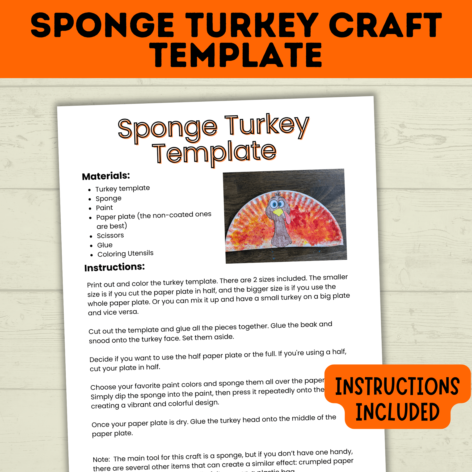 Turkey Craft | Thanksgiving Craft | Sponge Turkey Craft for kids | party Crafts | Classroom Crafts | Thanksgiving Printables | Turkey