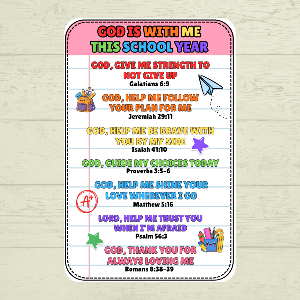 Back to School Prayer Card, Back to School Affirmations, Prayer Cards, Christian, Bible Verses, Confidence Cards, Sunday School, Scripture